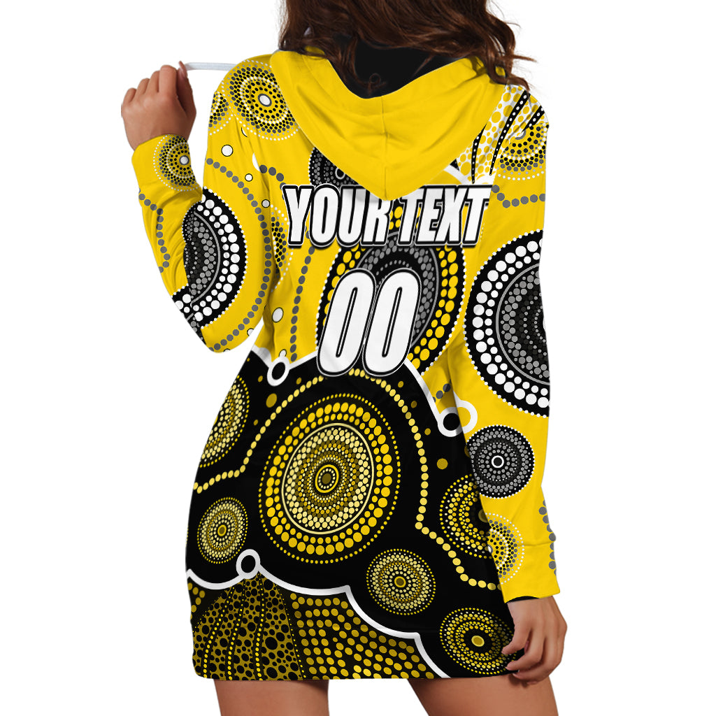 (Custom Personalised And Number) Yellow AFL Hoodie Dress Aboriginal Patterns - Vibe Hoodie Shop