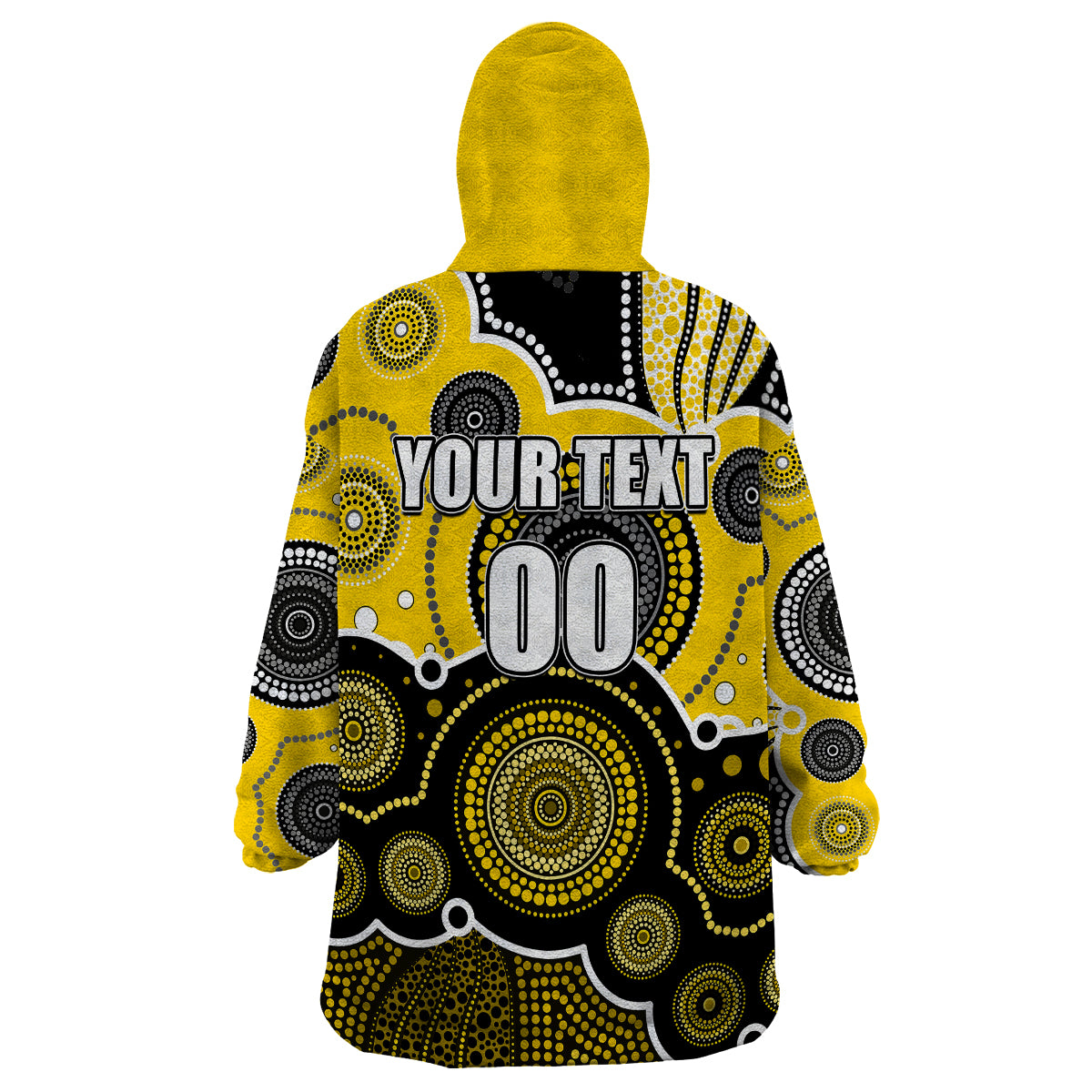 (Custom Personalised And Number) Yellow AFL Wearable Blanket Hoodie Aboriginal Patterns - Vibe Hoodie Shop