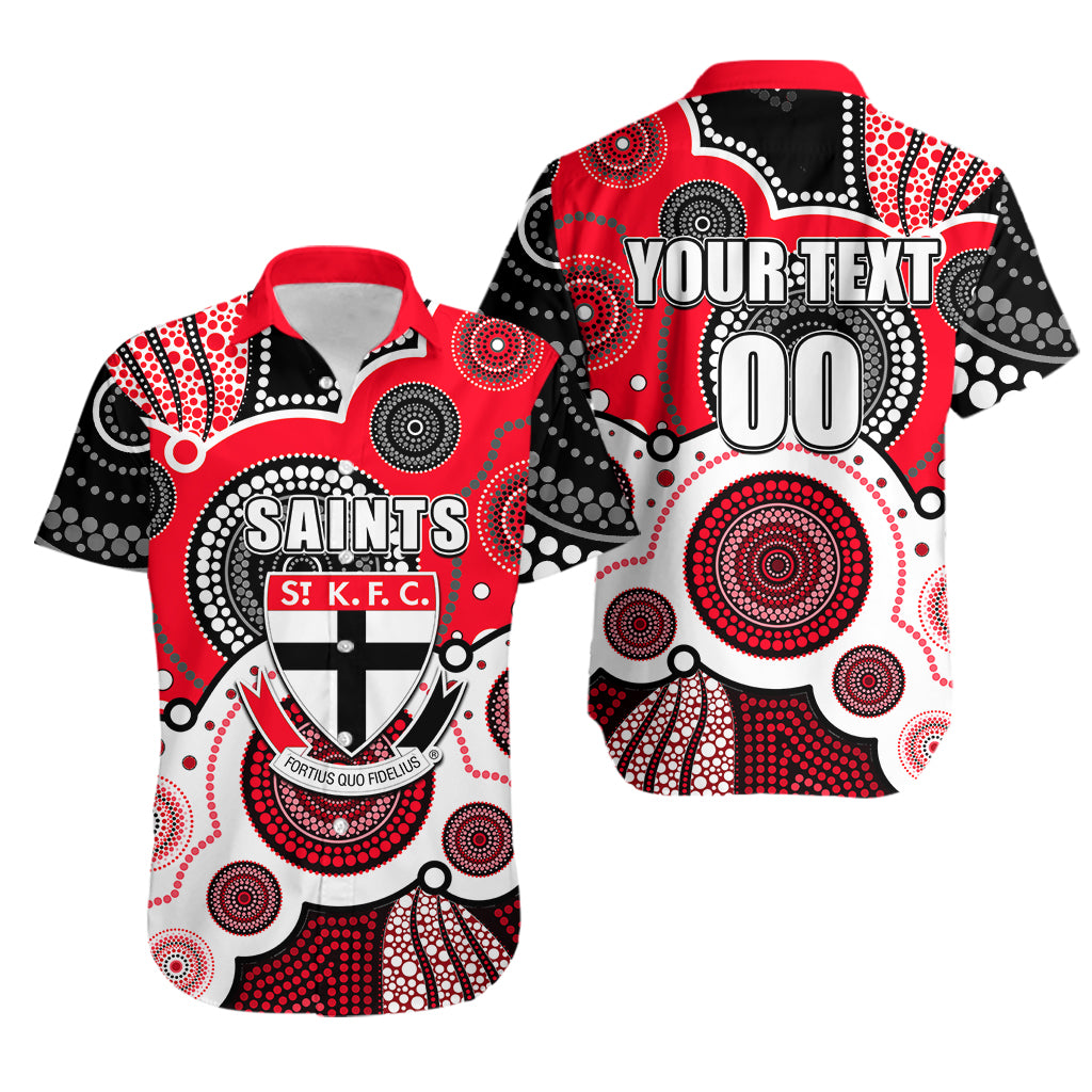 (Custom Personalised And Number) Saints AFL Hawaiian Shirt Aboriginal Patterns - Vibe Hoodie Shop