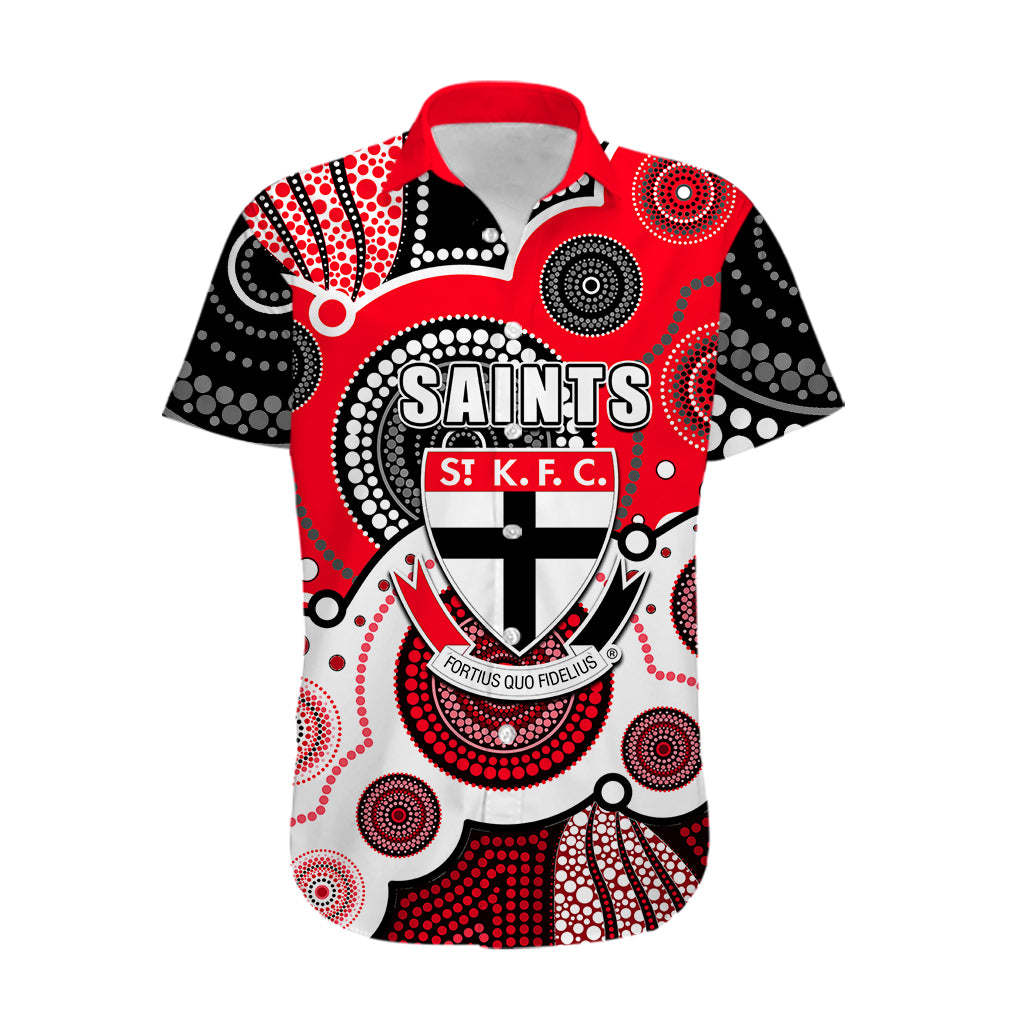 (Custom Personalised And Number) Saints AFL Hawaiian Shirt Aboriginal Patterns - Vibe Hoodie Shop