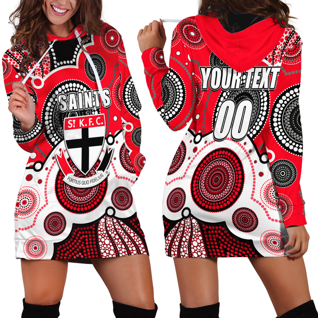 (Custom Personalised And Number) Saints AFL Hoodie Dress Aboriginal Patterns - Vibe Hoodie Shop