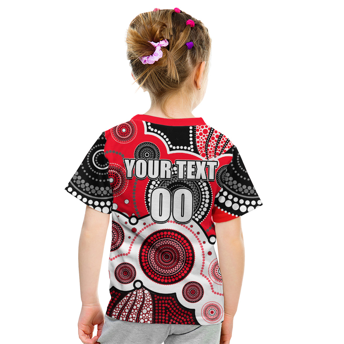 (Custom Personalised And Number) Saints AFL Kid T Shirt Aboriginal Patterns - Vibe Hoodie Shop