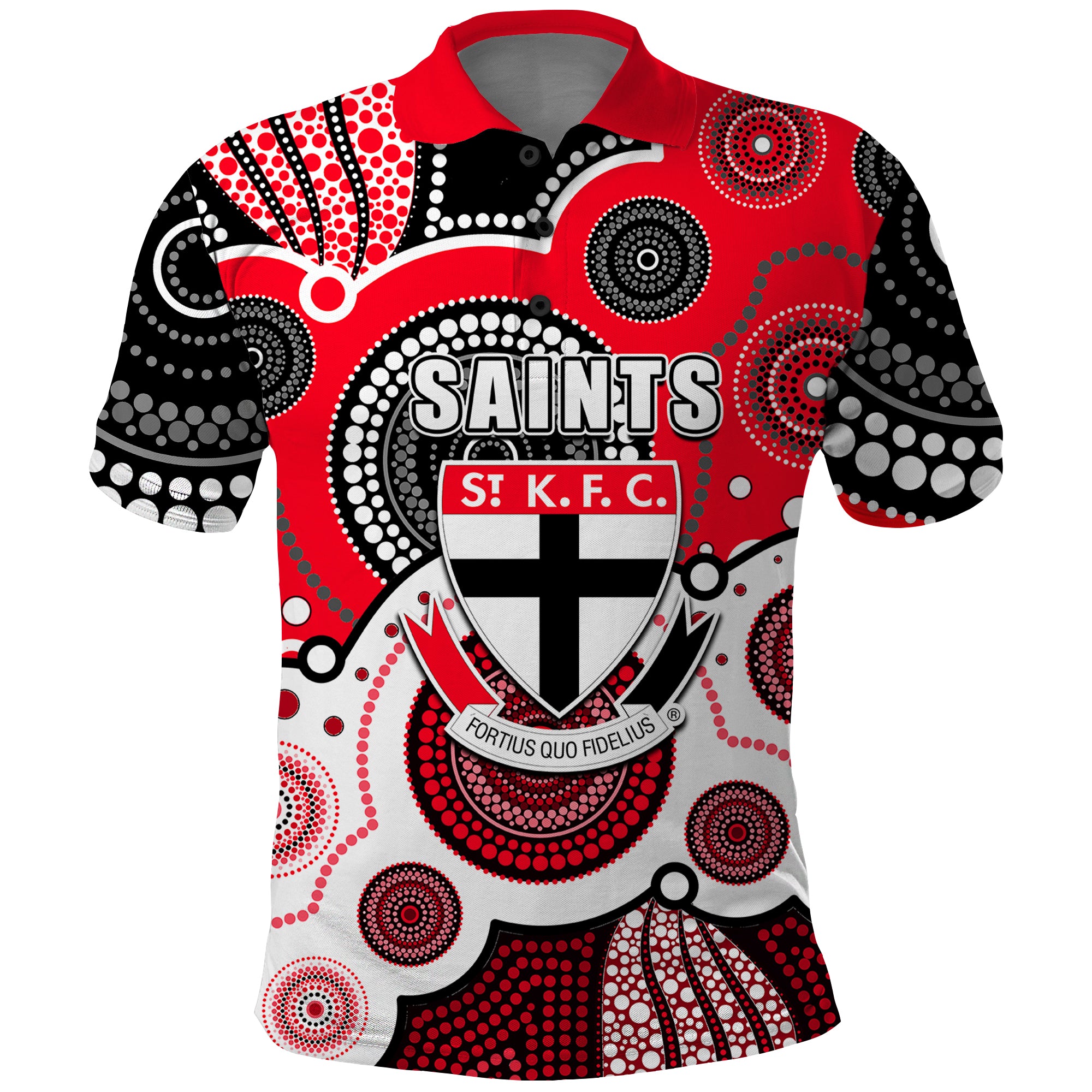 (Custom Personalised And Number) Saints AFL Polo Shirt Aboriginal Patterns - Vibe Hoodie Shop