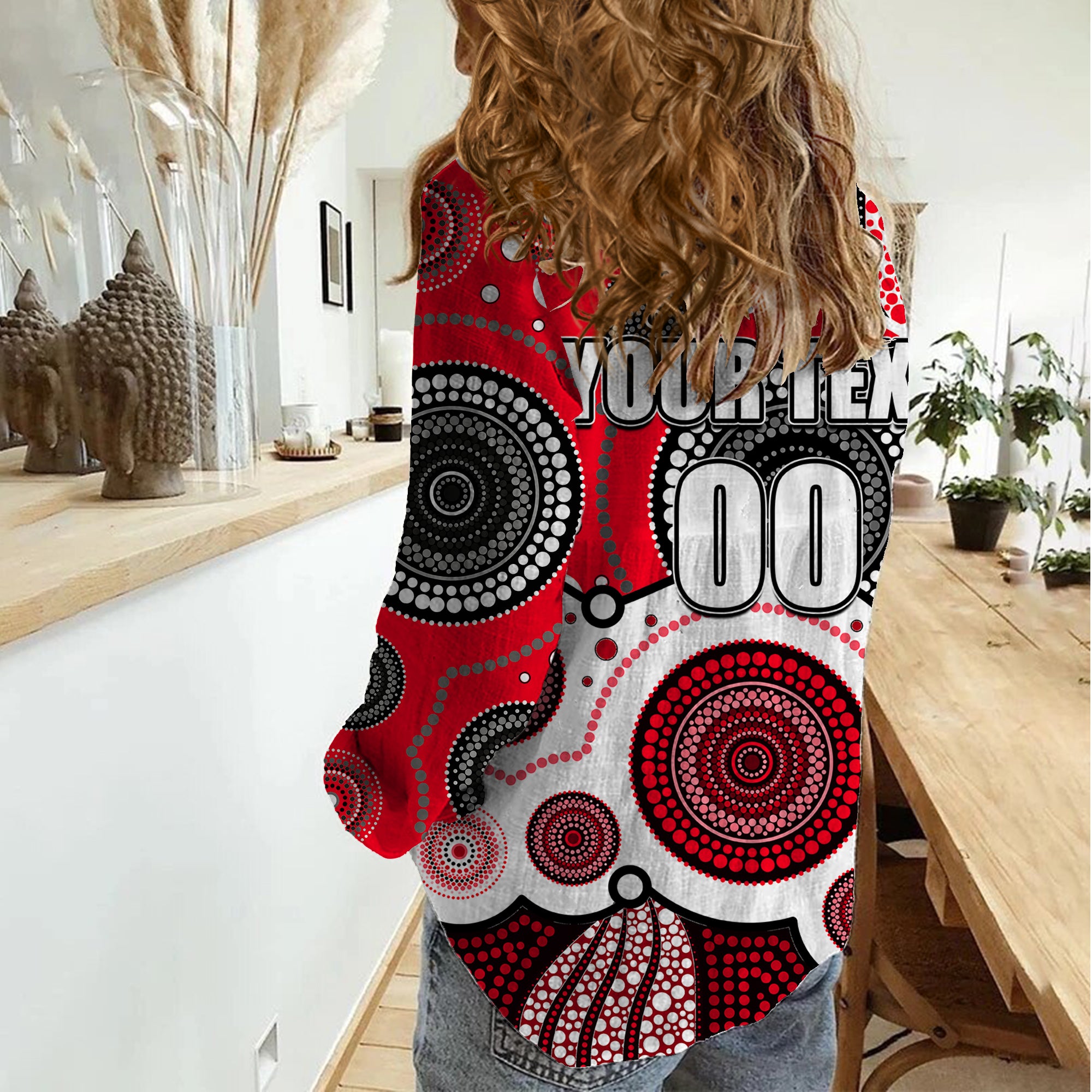 (Custom Personalised And Number) Saints AFL Women Casual Shirt Aboriginal Patterns - Vibe Hoodie Shop