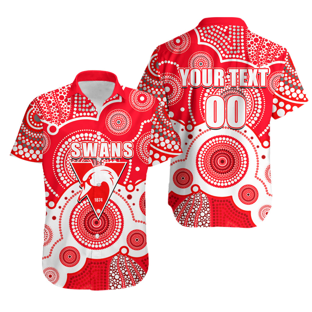 (Custom Personalised And Number) Swans AFL Hawaiian Shirt Aboriginal Patterns - Vibe Hoodie Shop
