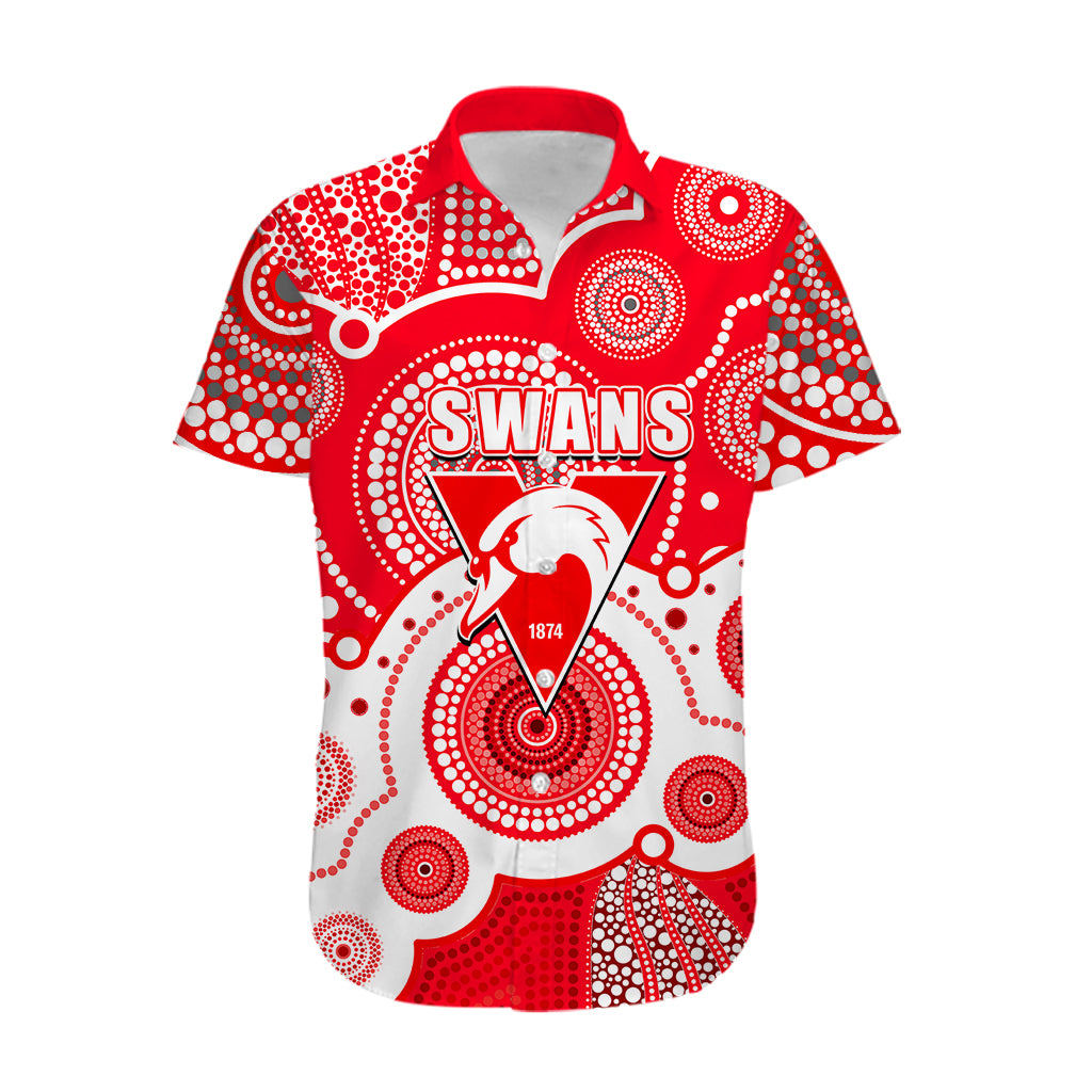 (Custom Personalised And Number) Swans AFL Hawaiian Shirt Aboriginal Patterns - Vibe Hoodie Shop