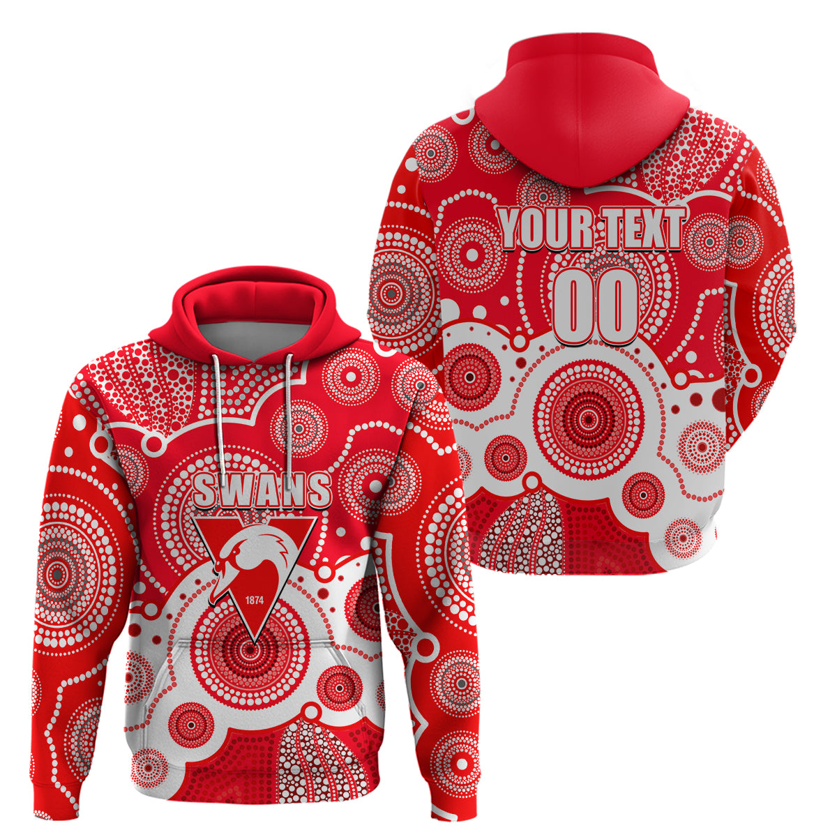 (Custom Personalised And Number) Swans AFL Hoodie Aboriginal Patterns LT6 - Vibe Hoodie Shop