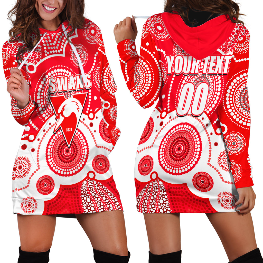 (Custom Personalised And Number) Swans AFL Hoodie Dress Aboriginal Patterns - Vibe Hoodie Shop