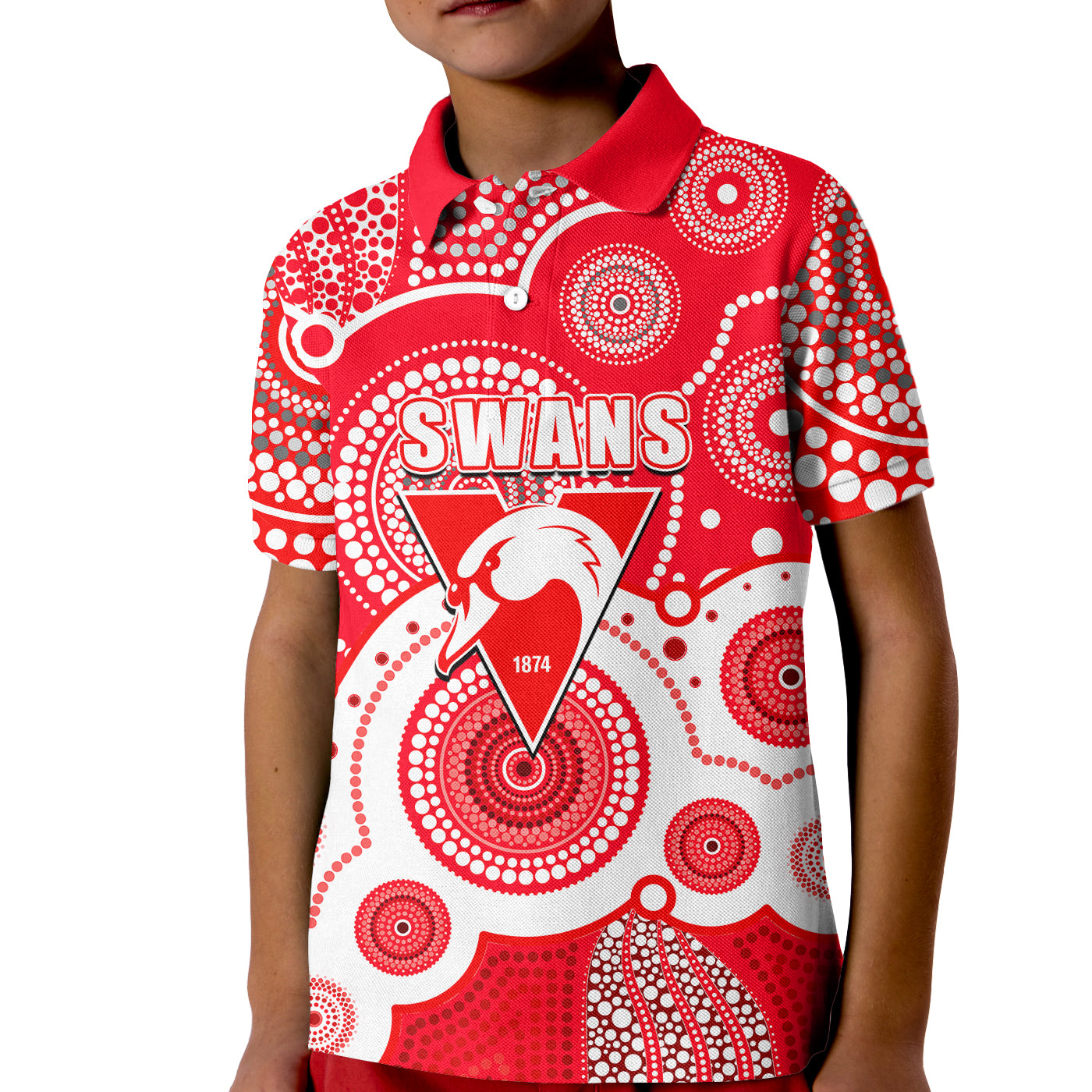 (Custom Personalised And Number) Swans AFL Kid Polo Shirt Aboriginal Patterns - Vibe Hoodie Shop