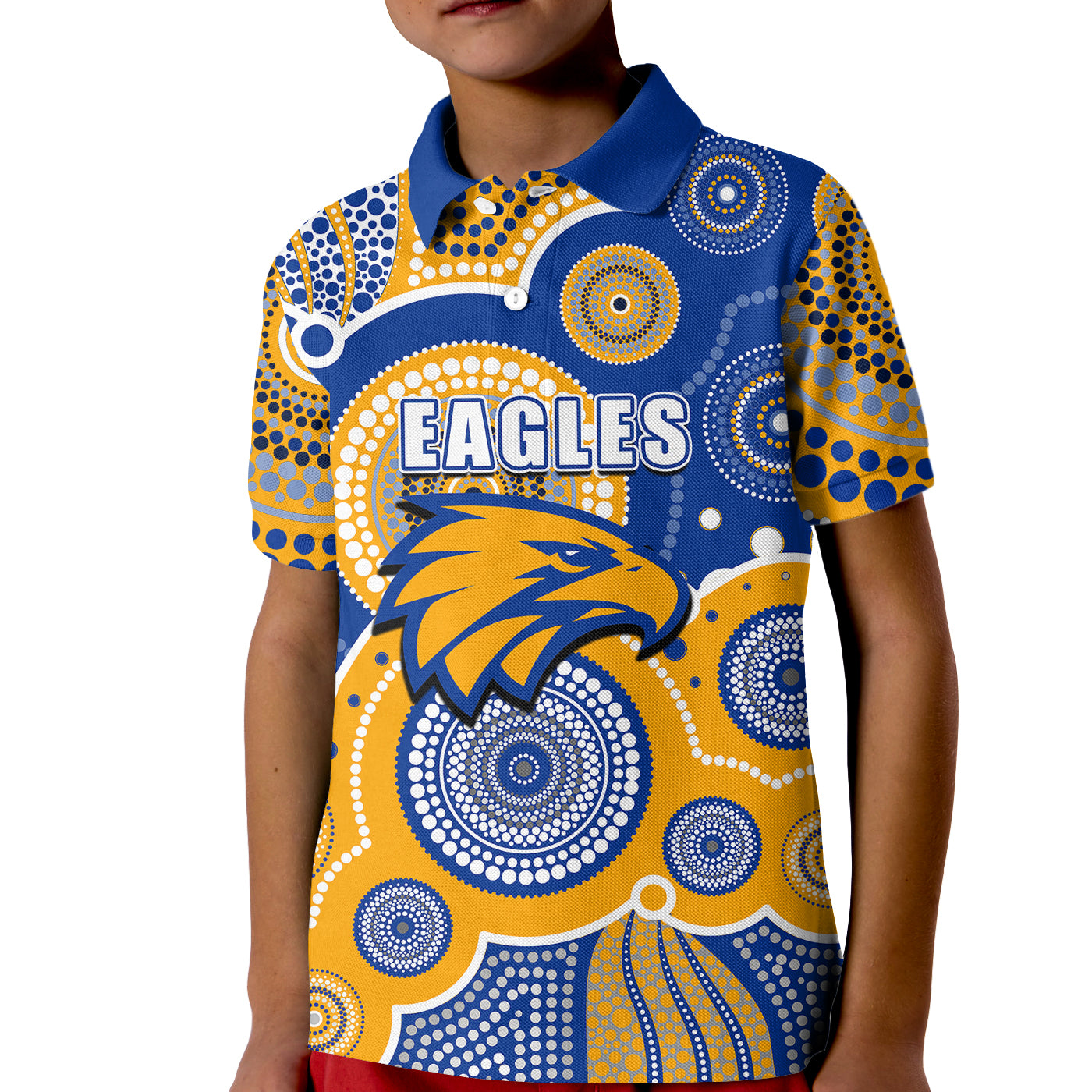 (Custom Personalised And Number) Eagles AFL Kid Polo Shirt Aboriginal Patterns - Vibe Hoodie Shop