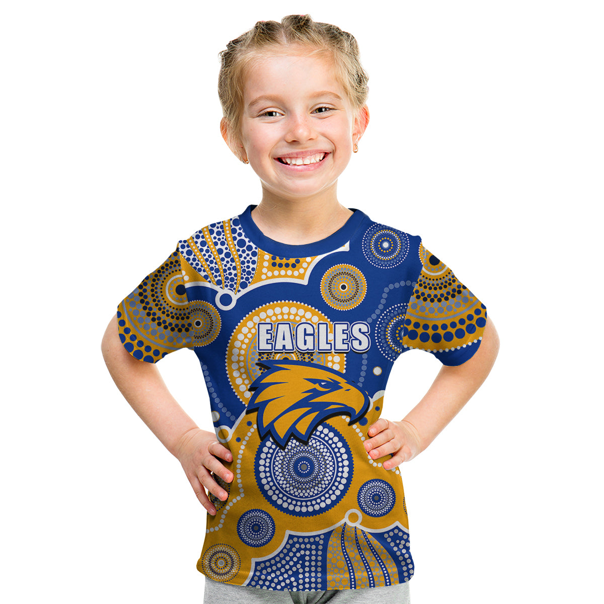 (Custom Personalised And Number) Eagles AFL Kid T Shirt Aboriginal Patterns - Vibe Hoodie Shop