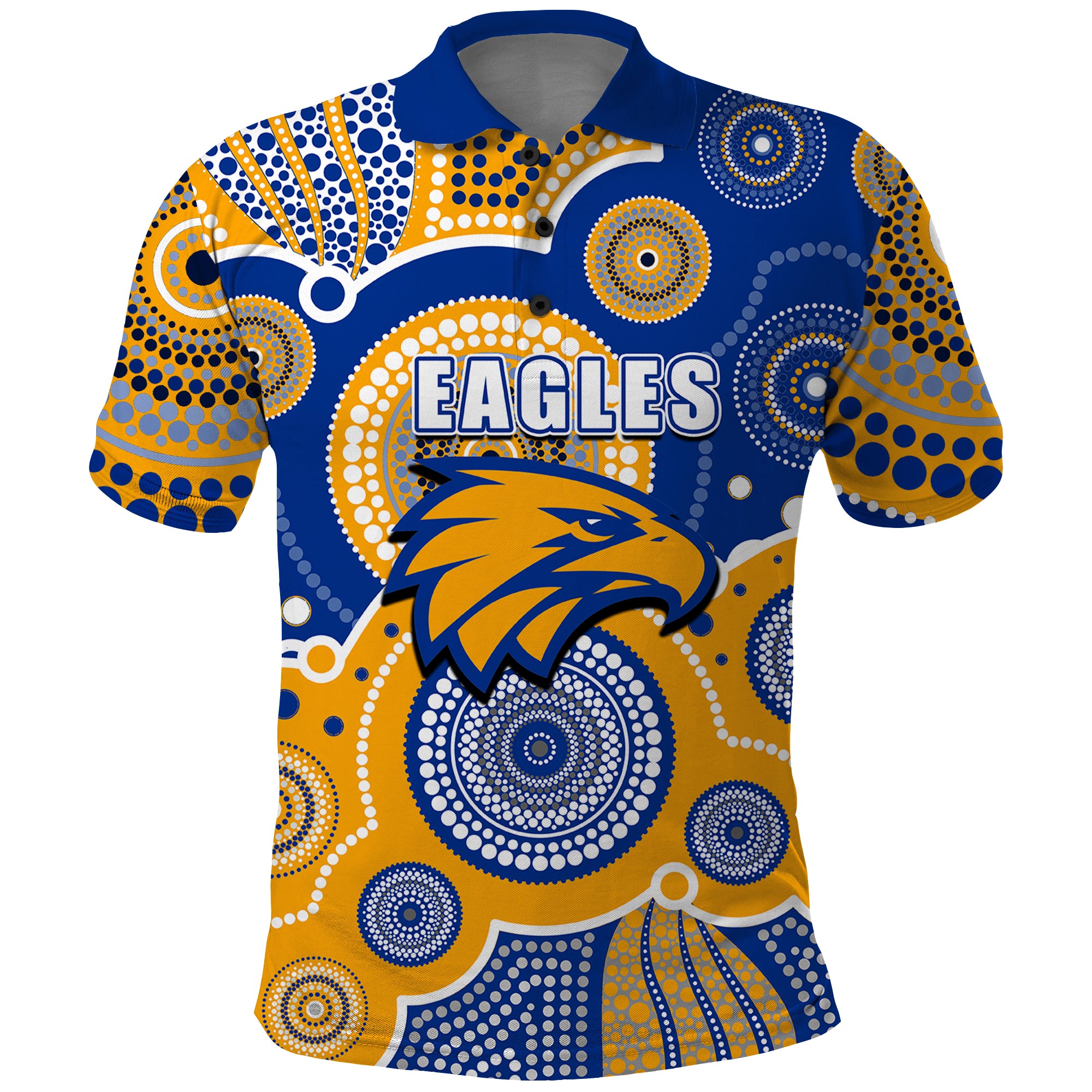 (Custom Personalised And Number) Eagles AFL Polo Shirt Aboriginal Patterns - Vibe Hoodie Shop