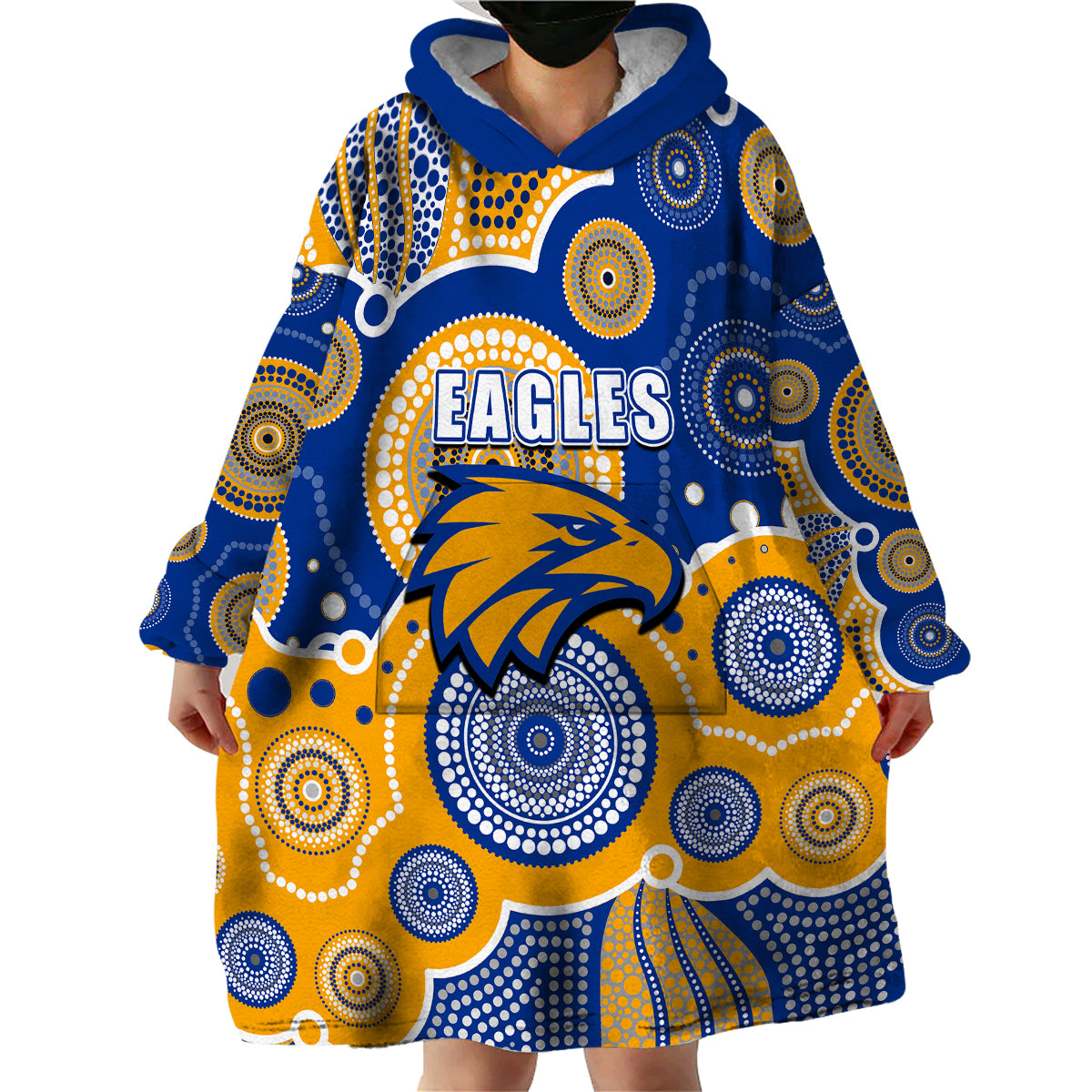 (Custom Personalised And Number) Eagles AFL Wearable Blanket Hoodie Aboriginal Patterns - Vibe Hoodie Shop