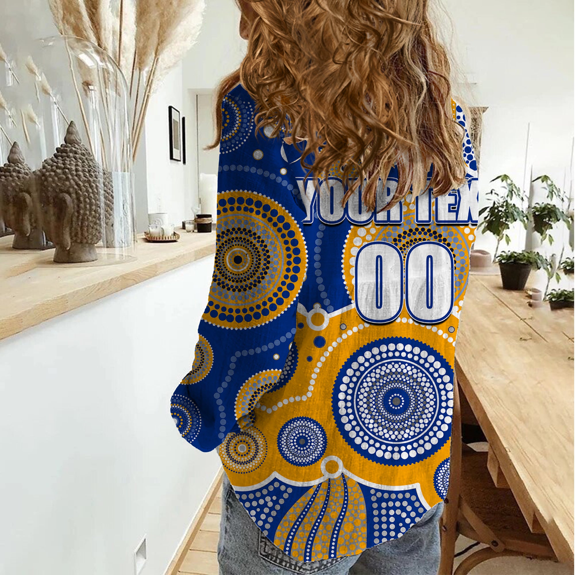 (Custom Personalised And Number) Eagles AFL Women Casual Shirt Aboriginal Patterns - Vibe Hoodie Shop