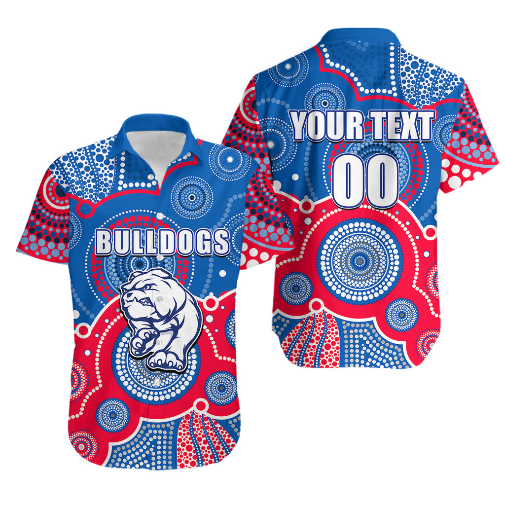 (Custom Personalised And Number) Bulldogs AFL Hawaiian Shirt Aboriginal Patterns - Vibe Hoodie Shop