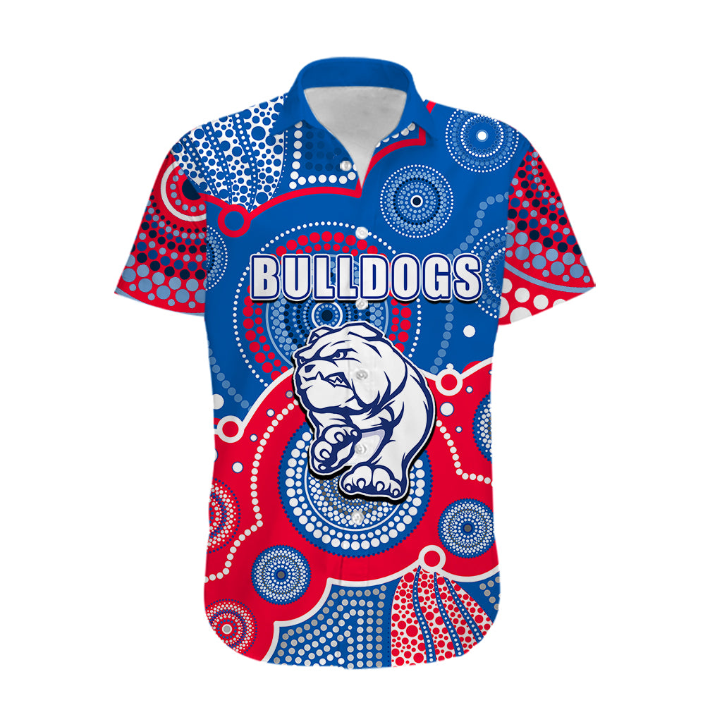 (Custom Personalised And Number) Bulldogs AFL Hawaiian Shirt Aboriginal Patterns - Vibe Hoodie Shop