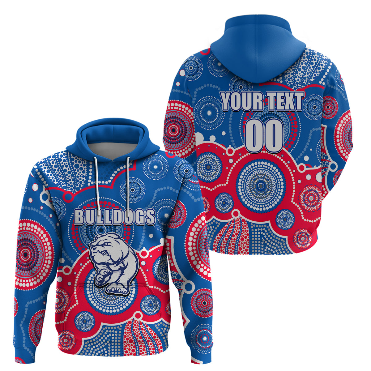 (Custom Personalised And Number) Bulldogs AFL Hoodie Aboriginal Patterns LT6 - Vibe Hoodie Shop