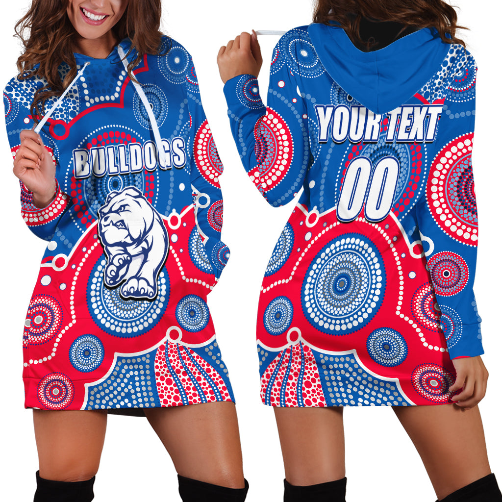 (Custom Personalised And Number) Bulldogs AFL Hoodie Dress Aboriginal Patterns - Vibe Hoodie Shop