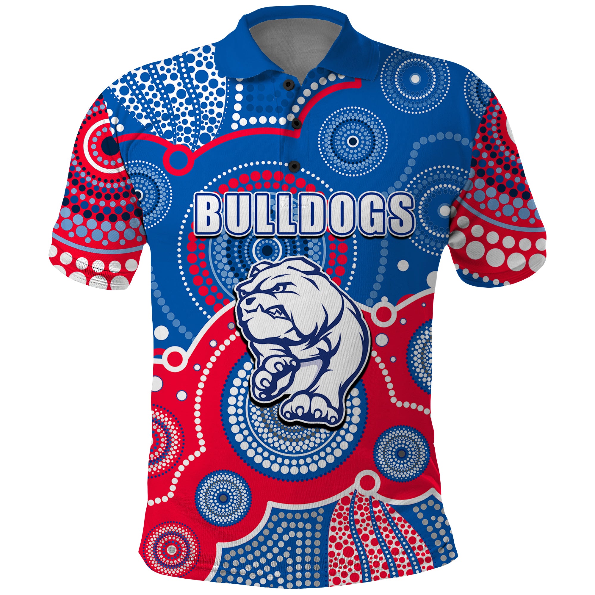 (Custom Personalised And Number) Bulldogs AFL Polo Shirt Aboriginal Patterns - Vibe Hoodie Shop