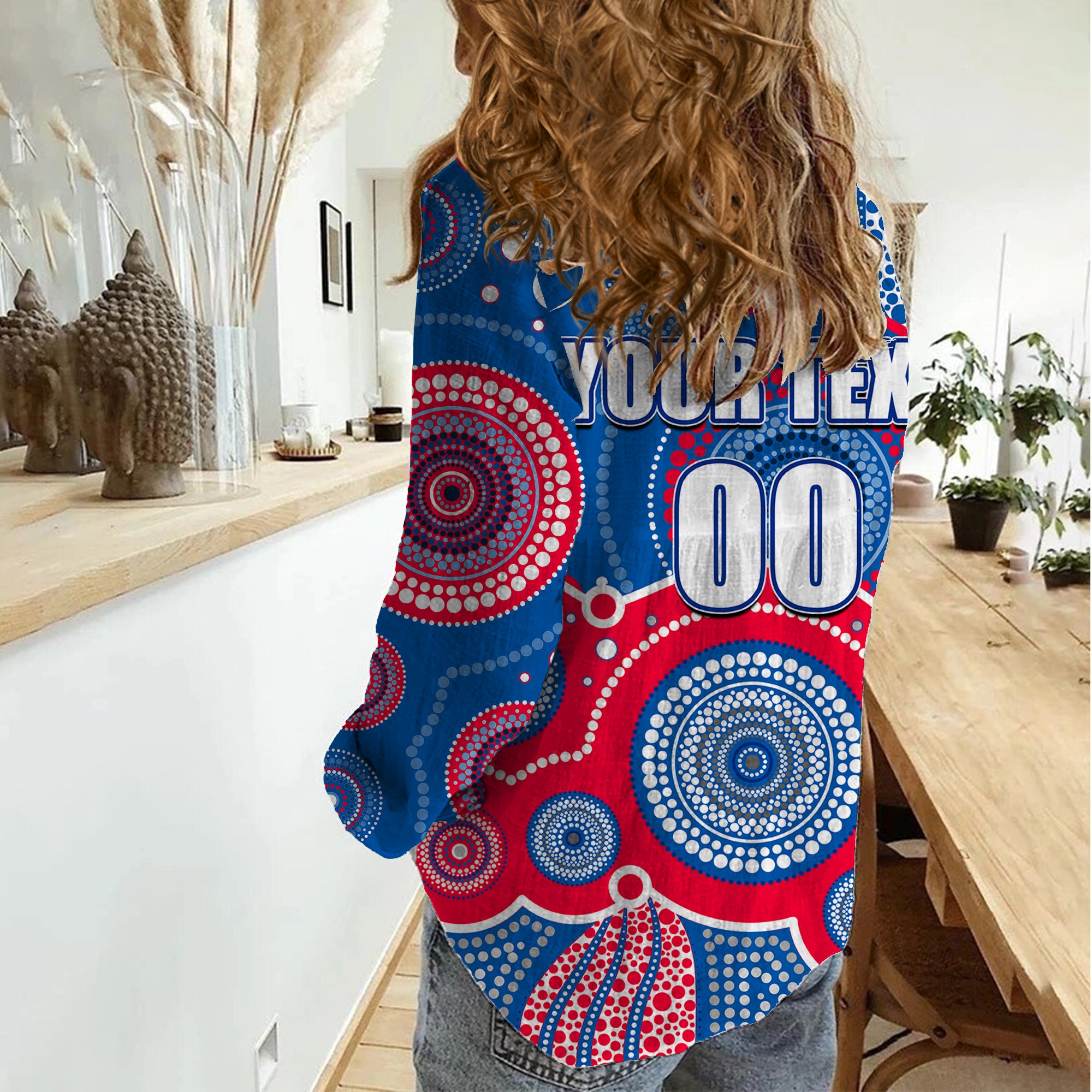 (Custom Personalised And Number) Bulldogs AFL Women Casual Shirt Aboriginal Patterns - Vibe Hoodie Shop