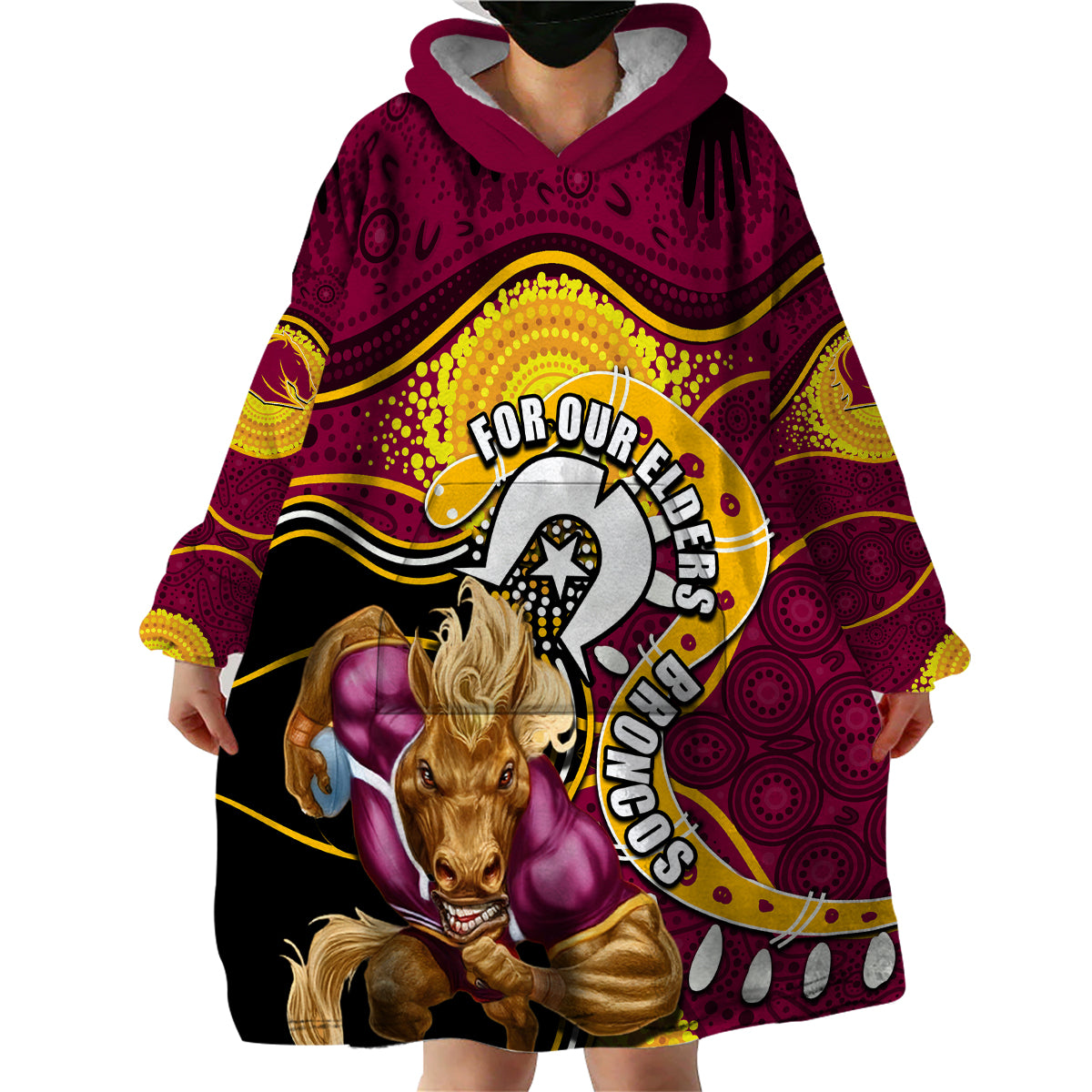 Broncos Mascot NRL Wearable Blanket Hoodie NAIDOC - Vibe Hoodie Shop