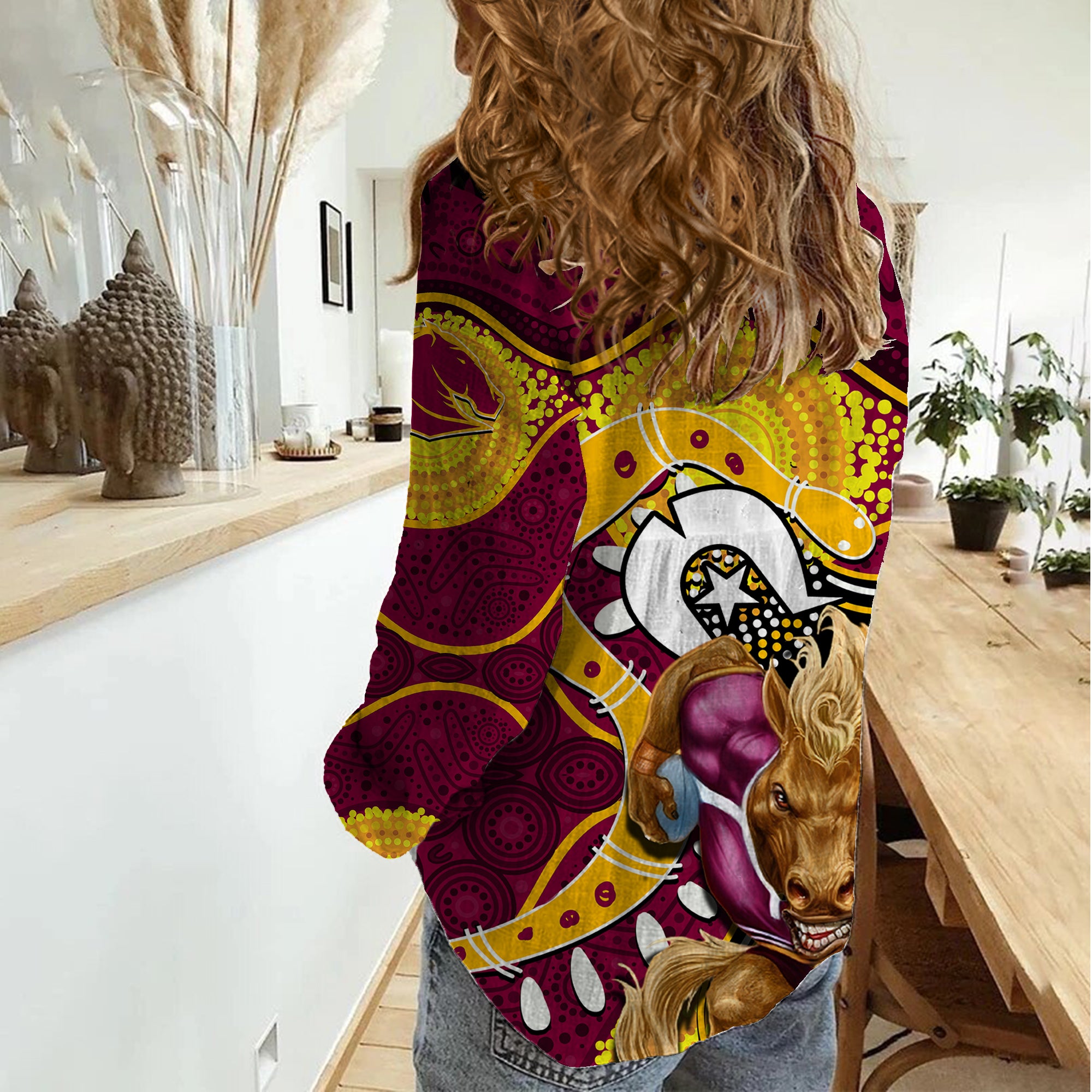 Broncos Mascot NRL Women Casual Shirt NAIDOC - Vibe Hoodie Shop