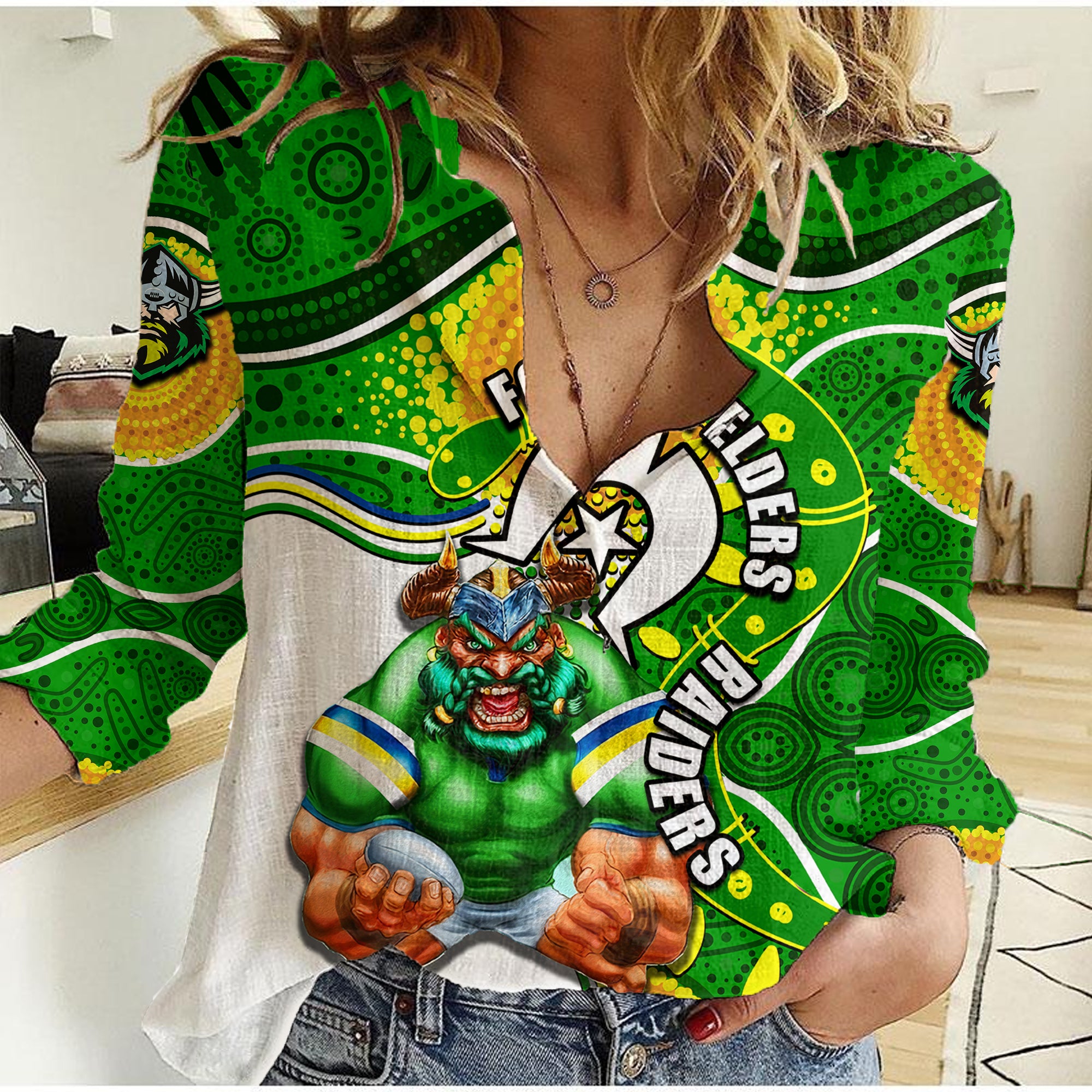 Raiders Mascot NRL Women Casual Shirt NAIDOC - Vibe Hoodie Shop