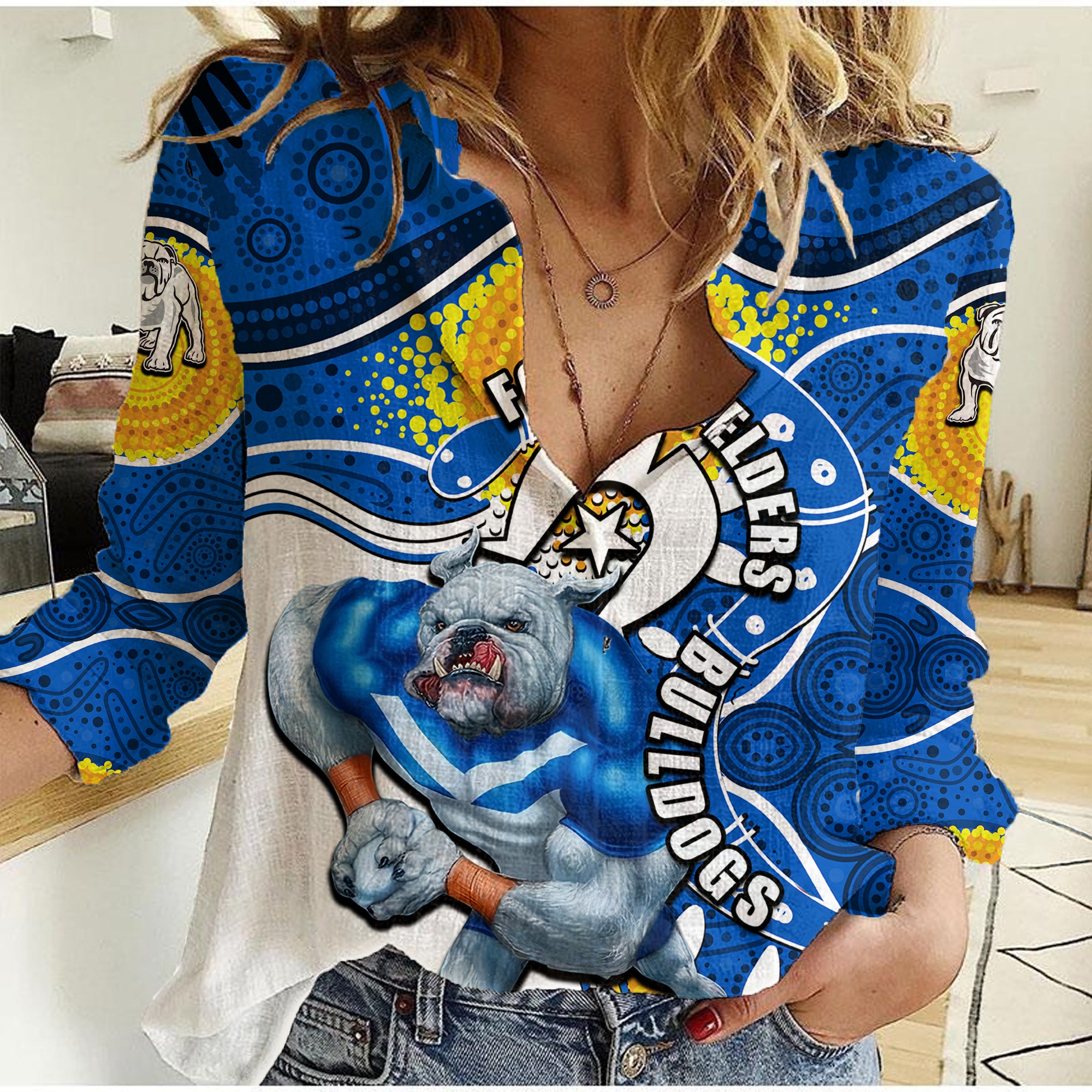 Bulldogs Mascot NRL Women Casual Shirt NAIDOC - Vibe Hoodie Shop