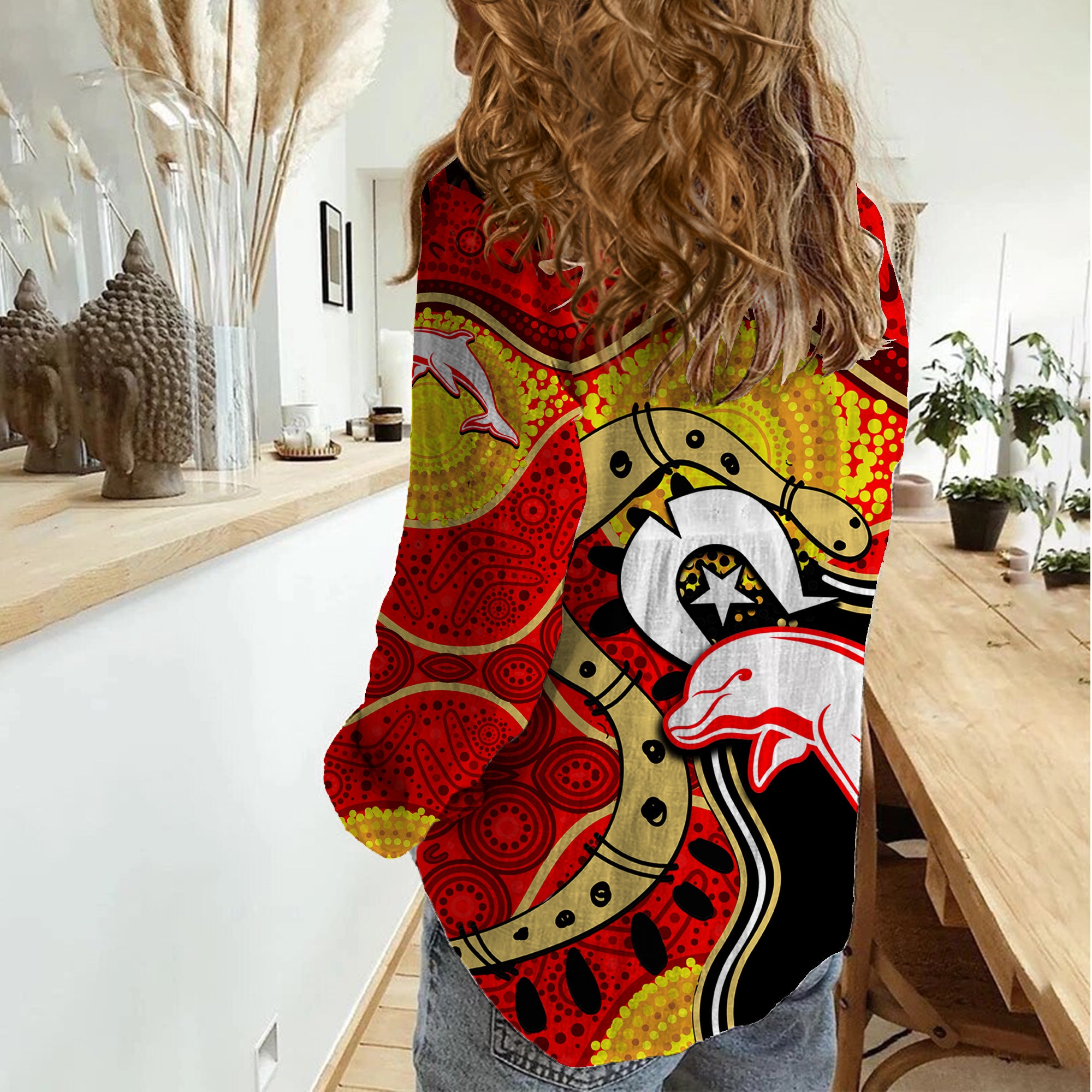 Dolphins Mascot NRL Women Casual Shirt NAIDOC - Vibe Hoodie Shop