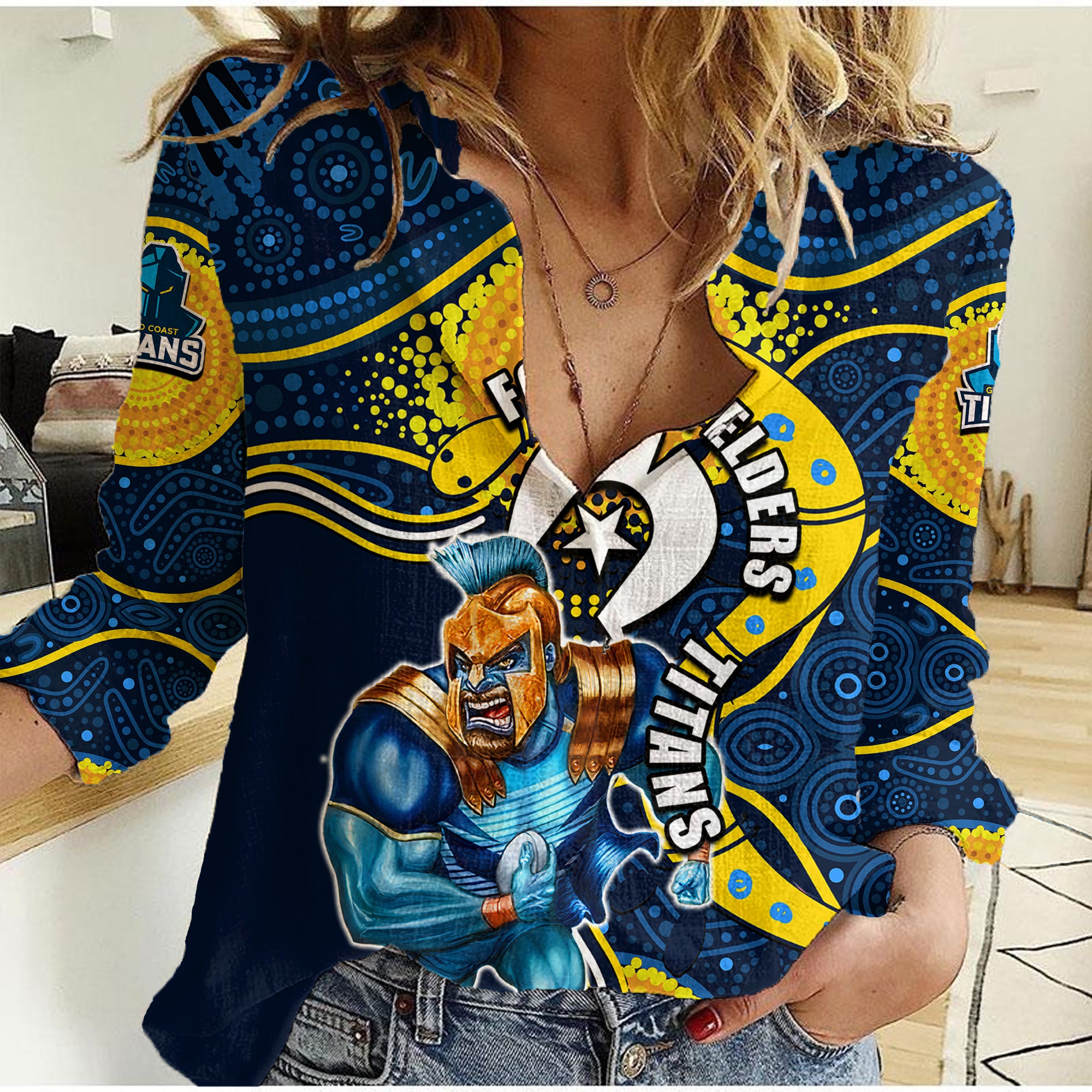 Titans Mascot NRL Women Casual Shirt NAIDOC - Vibe Hoodie Shop