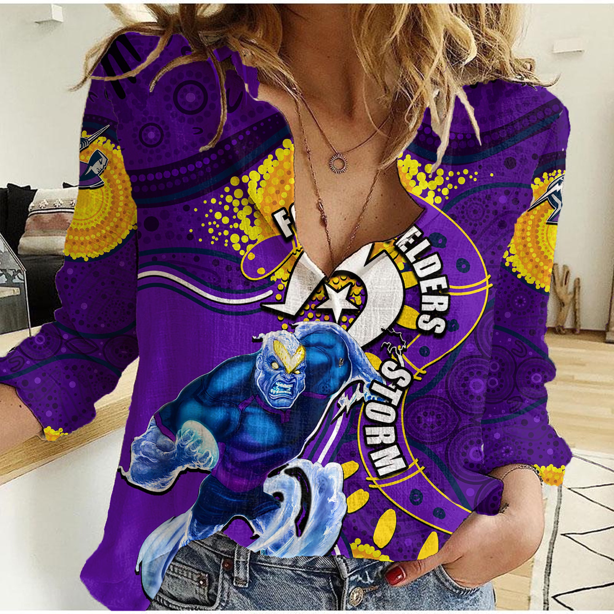 Storm Mascot NRL Women Casual Shirt NAIDOC - Vibe Hoodie Shop