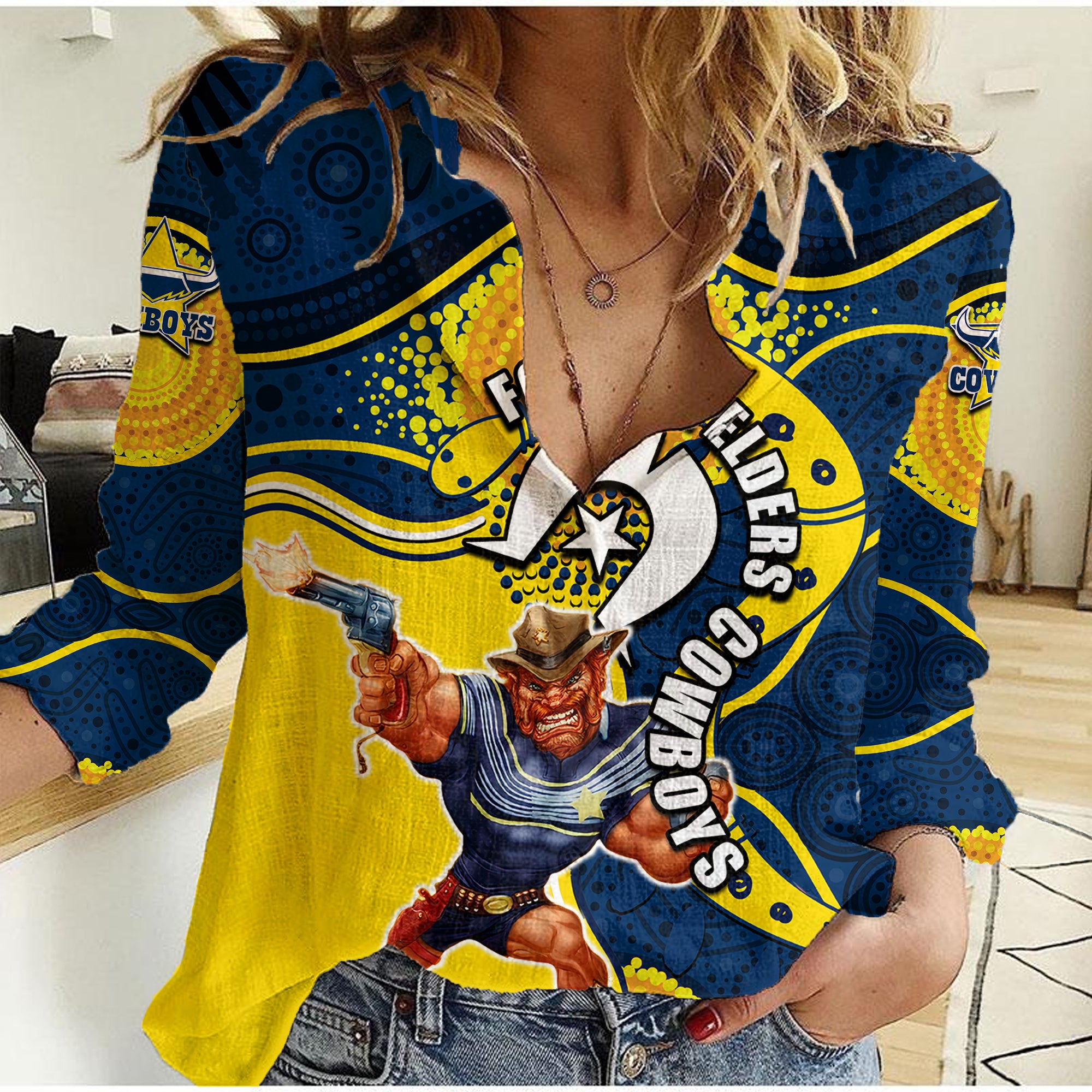 Cowboys Mascot NRL Women Casual Shirt NAIDOC - Vibe Hoodie Shop