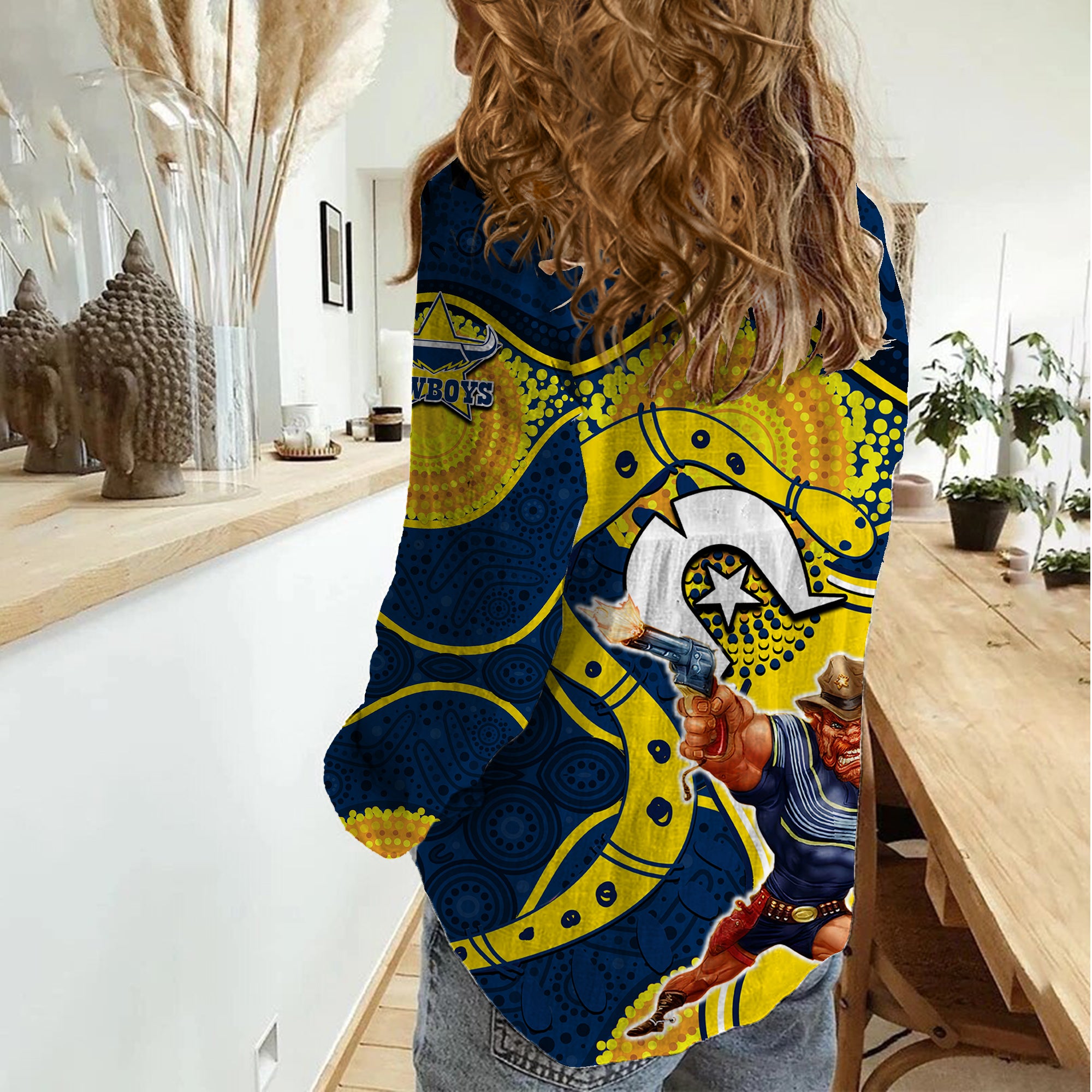 Cowboys Mascot NRL Women Casual Shirt NAIDOC - Vibe Hoodie Shop