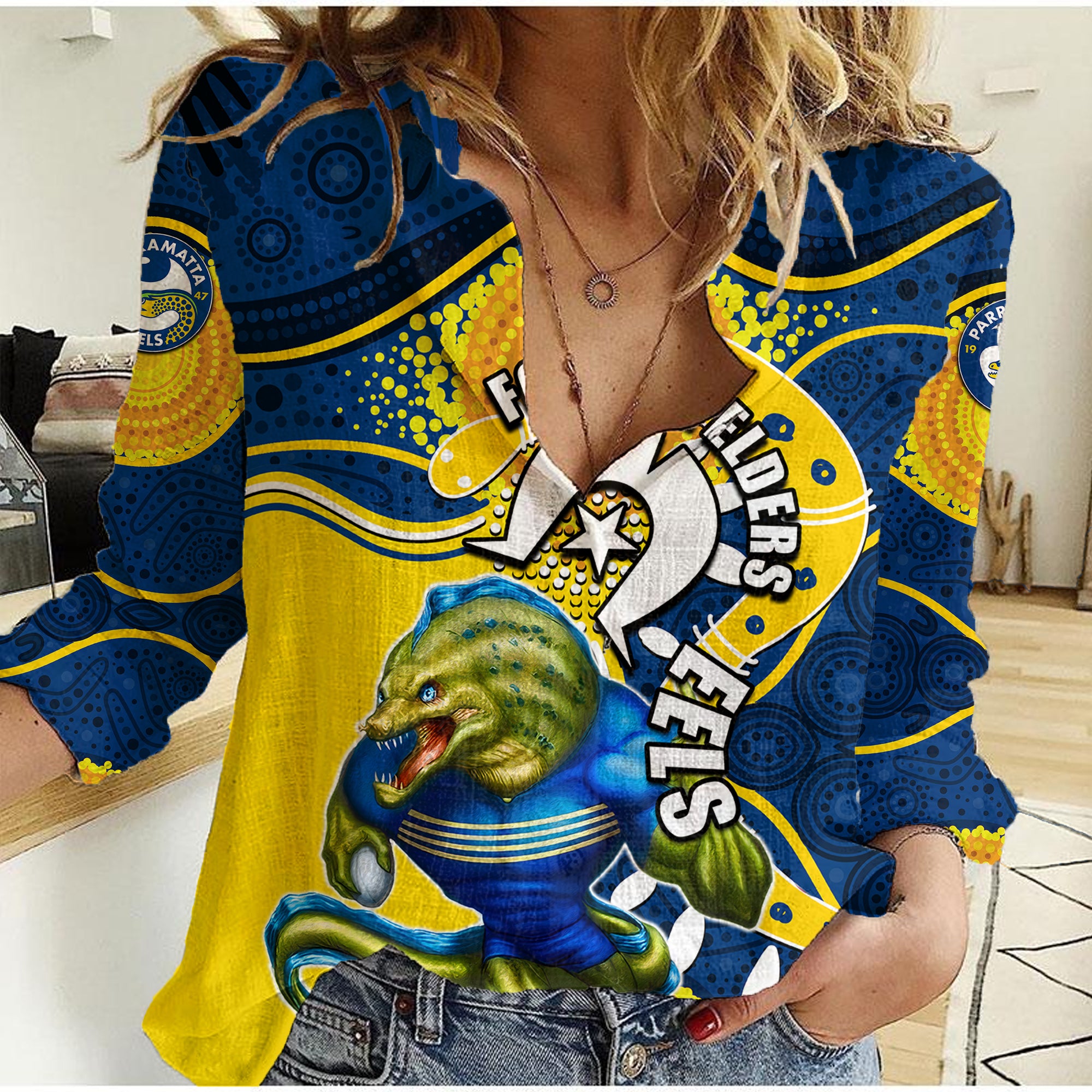 Eels Mascot NRL Women Casual Shirt NAIDOC - Vibe Hoodie Shop