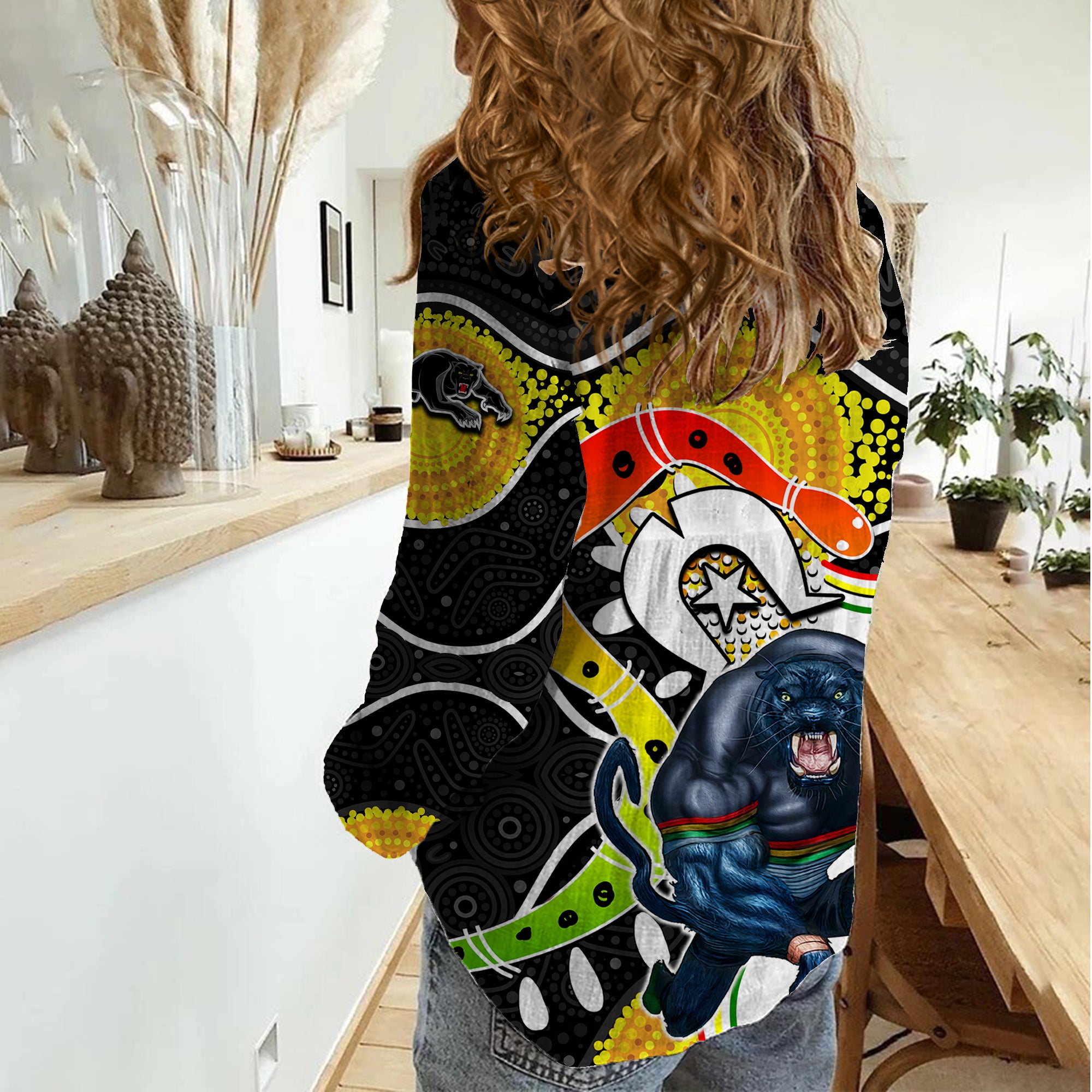 Panthers Mascot NRL Women Casual Shirt NAIDOC - Vibe Hoodie Shop