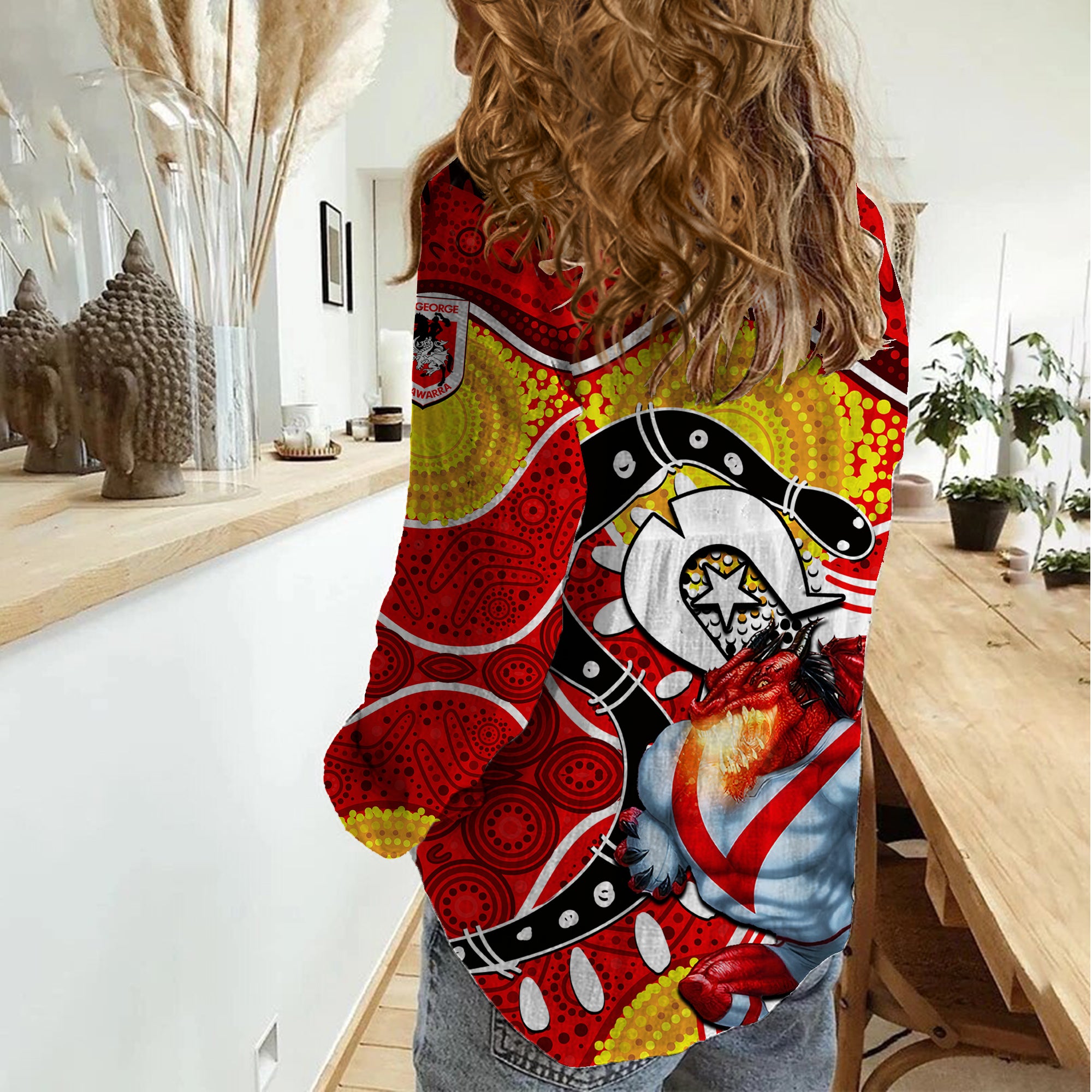 Dragons Mascot NRL Women Casual Shirt NAIDOC - Vibe Hoodie Shop