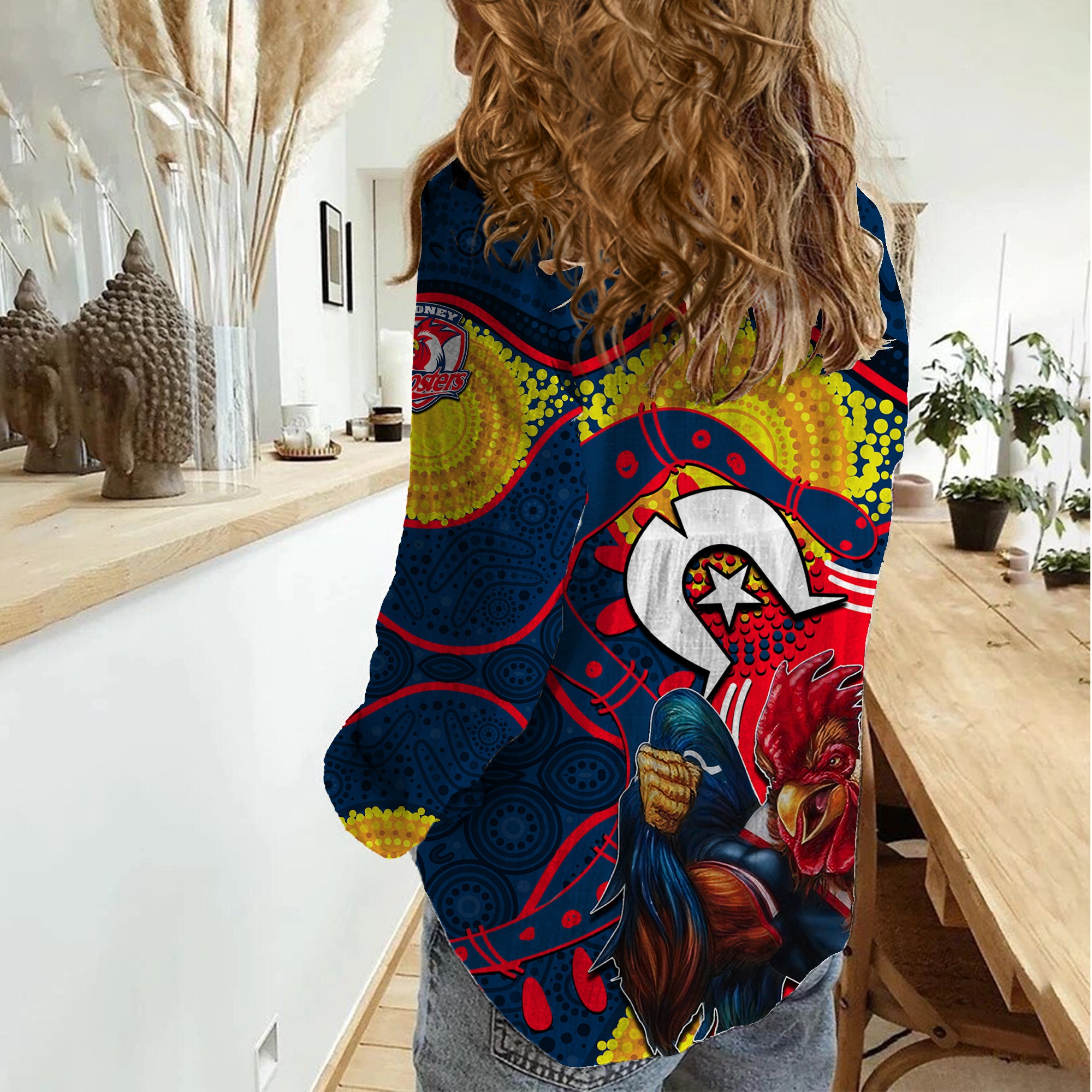 Roosters Mascot NRL Women Casual Shirt NAIDOC - Vibe Hoodie Shop