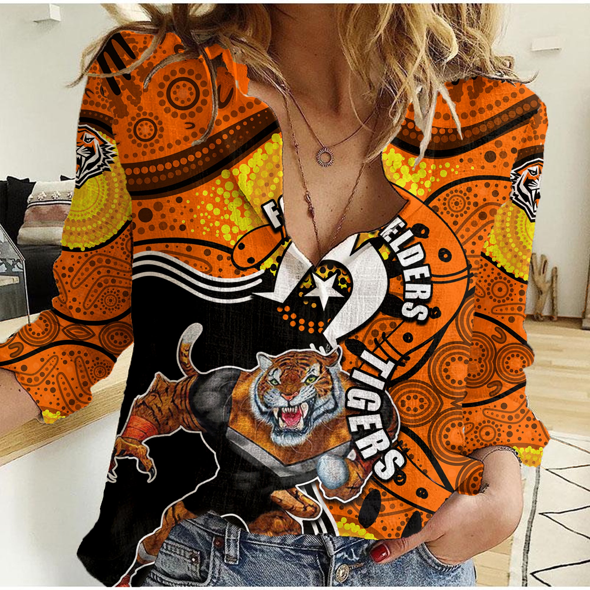 Tigers Mascot NRL Women Casual Shirt NAIDOC - Vibe Hoodie Shop