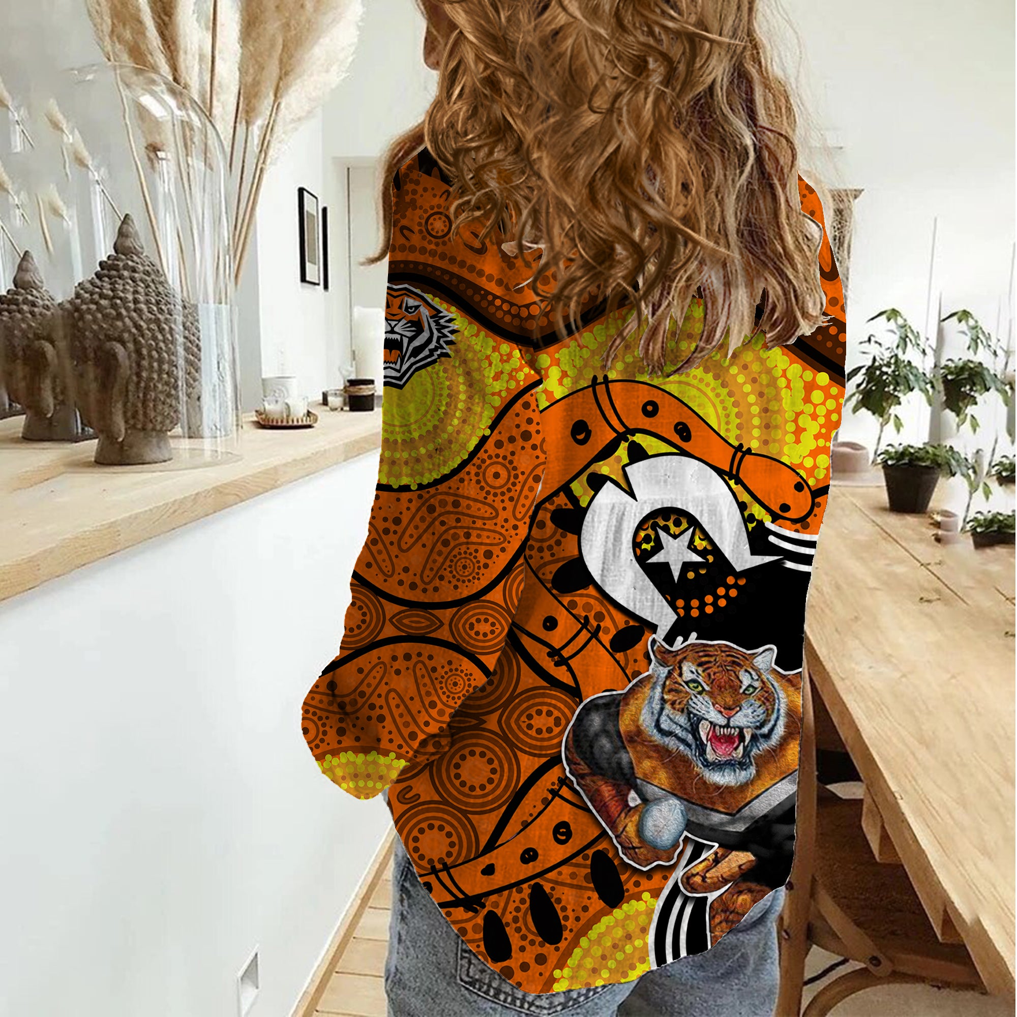 Tigers Mascot NRL Women Casual Shirt NAIDOC - Vibe Hoodie Shop