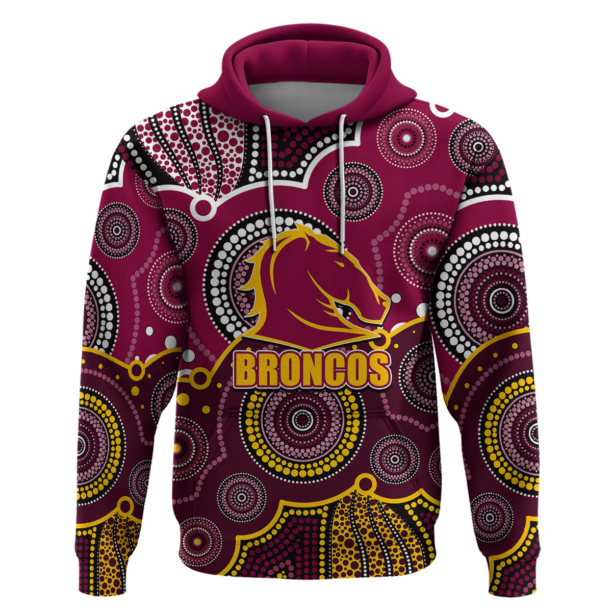 (Custom Personalised And Number) Broncos NRL Hoodie Aboriginal Patterns LT6 - Vibe Hoodie Shop