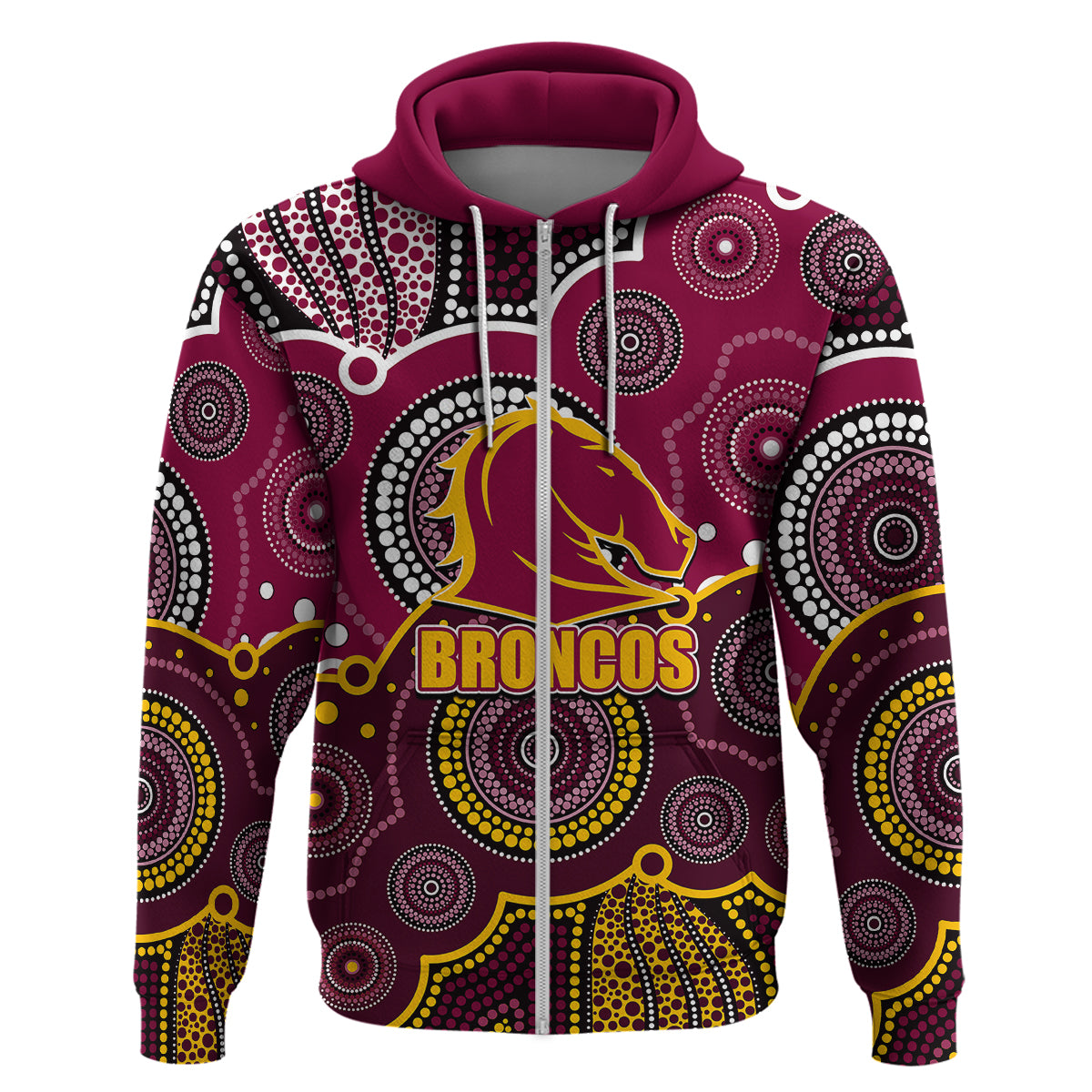 (Custom Personalised And Number) Broncos NRL Hoodie Aboriginal Patterns LT6 - Vibe Hoodie Shop