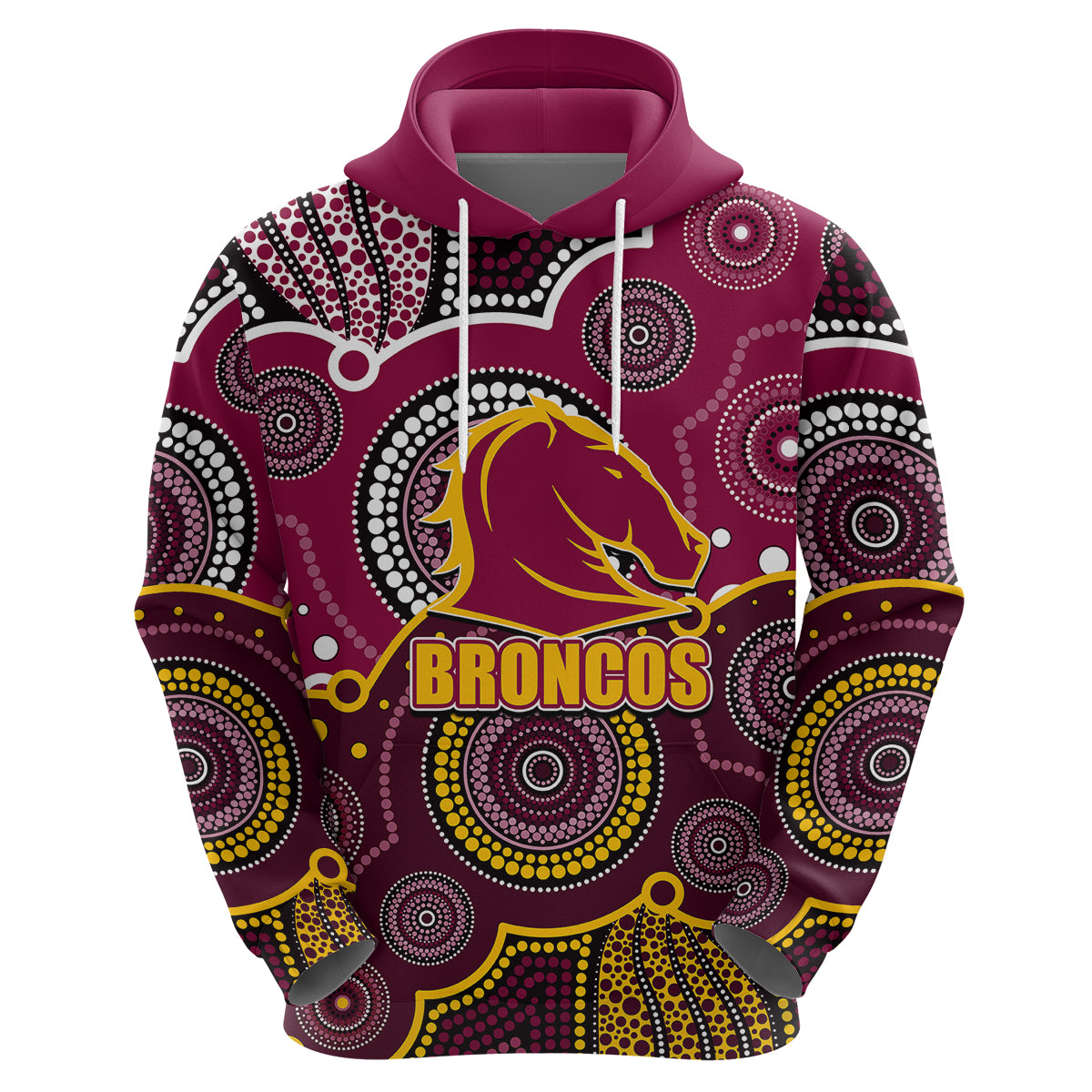 (Custom Personalised And Number) Broncos NRL Hoodie Aboriginal Patterns LT6 - Vibe Hoodie Shop