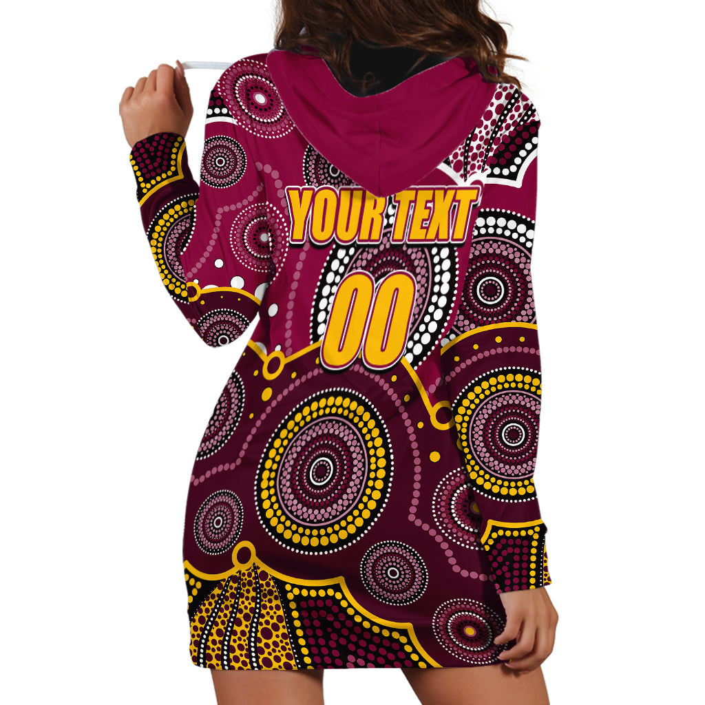 (Custom Personalised And Number) Broncos NRL Hoodie Dress Aboriginal Patterns - Vibe Hoodie Shop