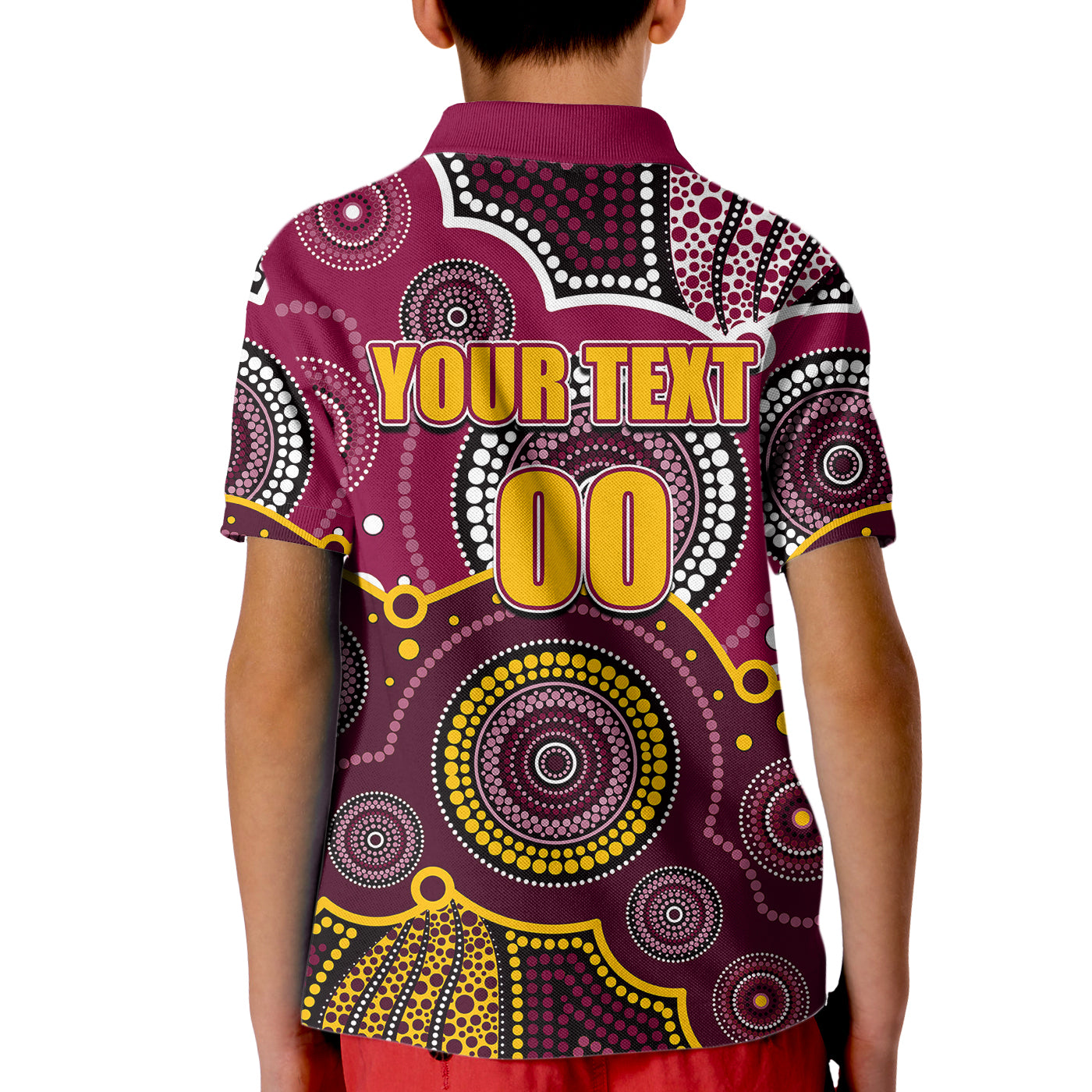 (Custom Personalised And Number) Broncos NRL Kid Polo Shirt Aboriginal Patterns - Vibe Hoodie Shop