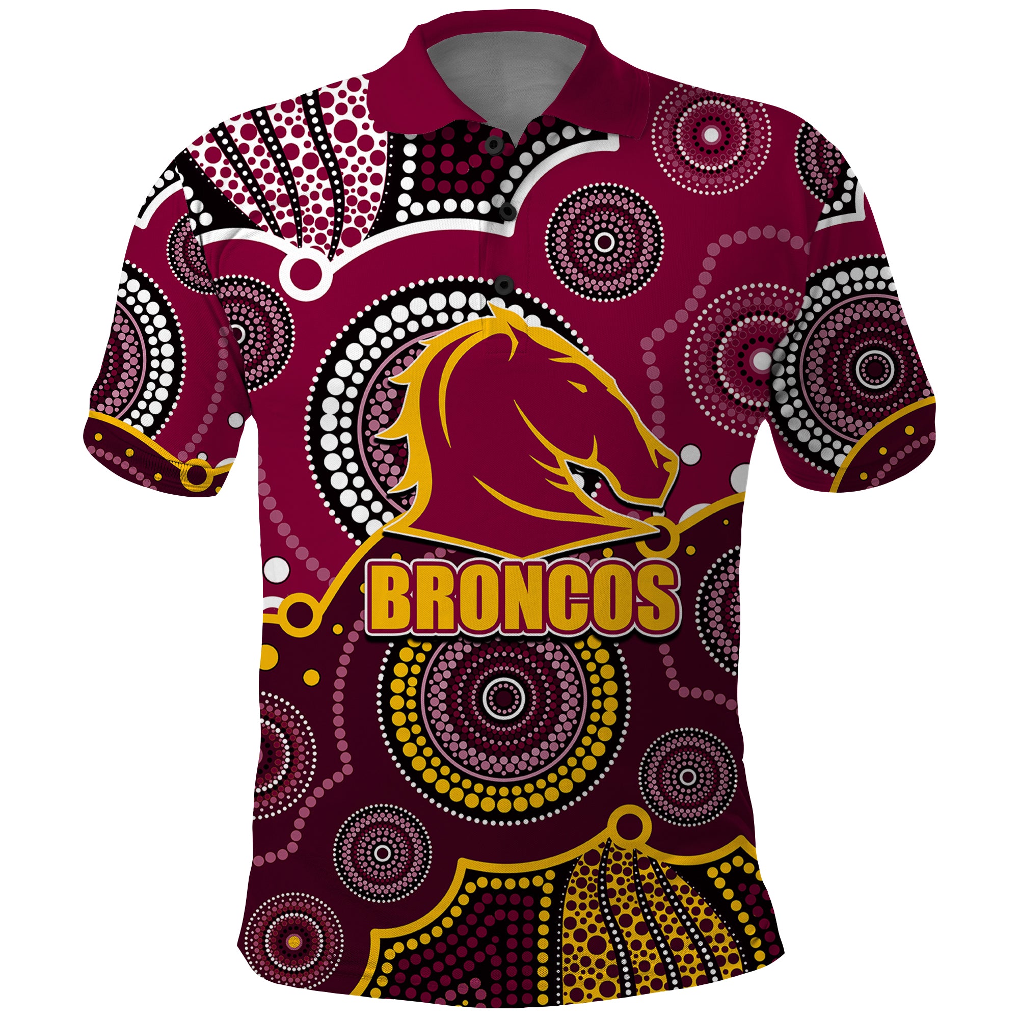 (Custom Personalised And Number) Broncos NRL Polo Shirt Aboriginal Patterns - Vibe Hoodie Shop