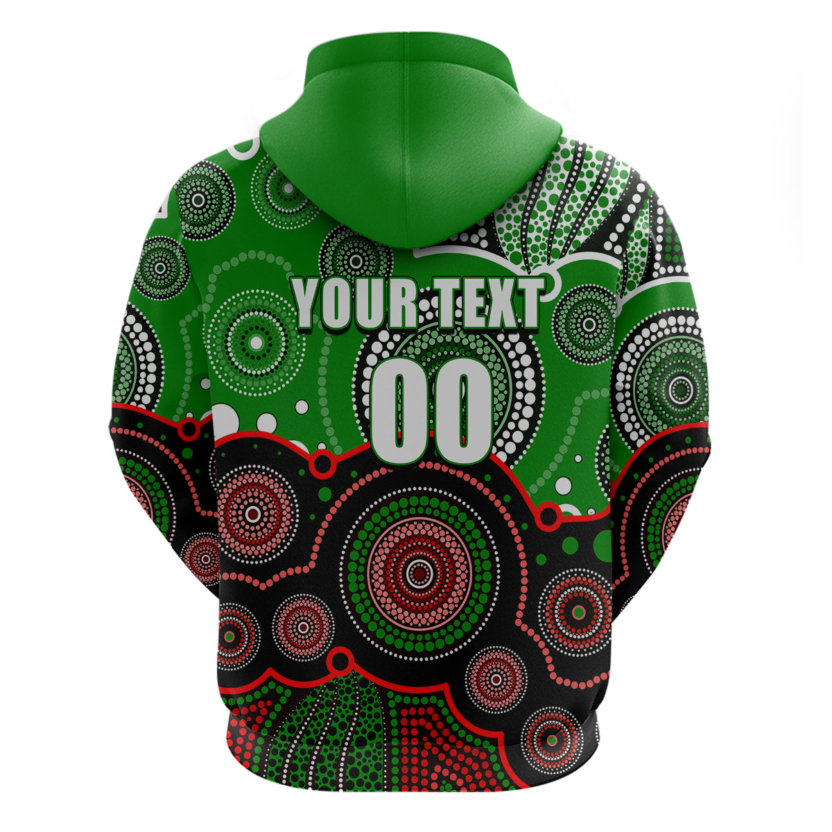 (Custom Personalised And Number) Rabbitohs NRL Hoodie Aboriginal Patterns LT6 - Vibe Hoodie Shop