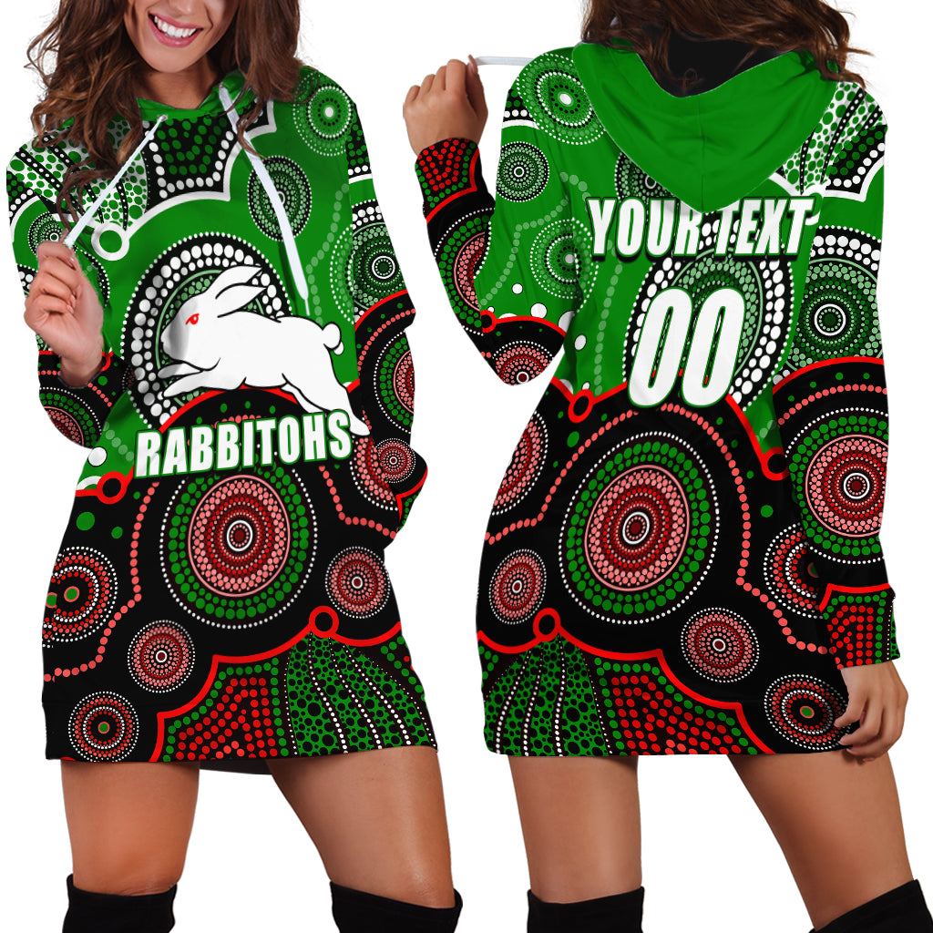 (Custom Personalised And Number) Rabbitohs NRL Hoodie Dress Aboriginal Patterns - Vibe Hoodie Shop