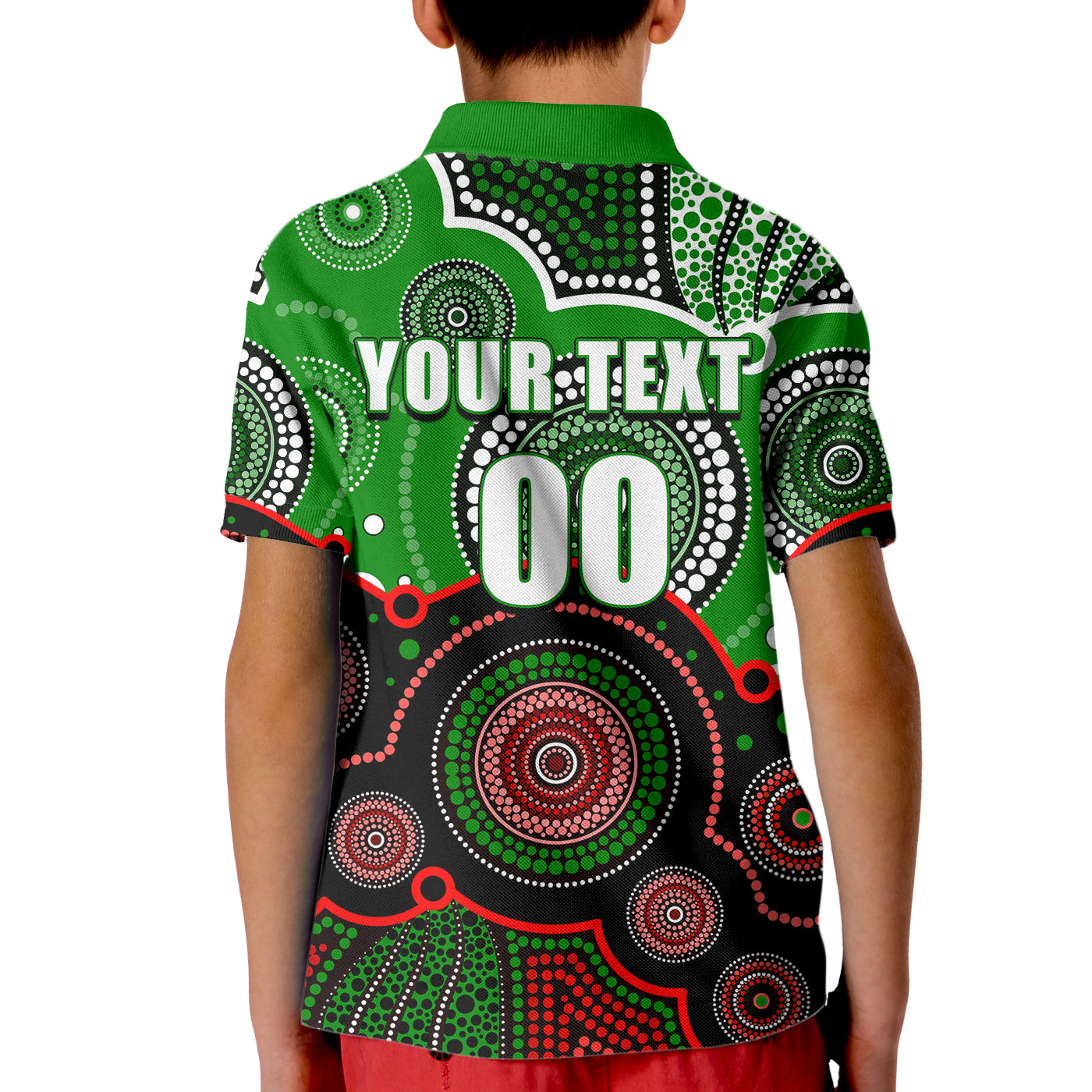 (Custom Personalised And Number) Rabbitohs NRL Kid Polo Shirt Aboriginal Patterns - Vibe Hoodie Shop