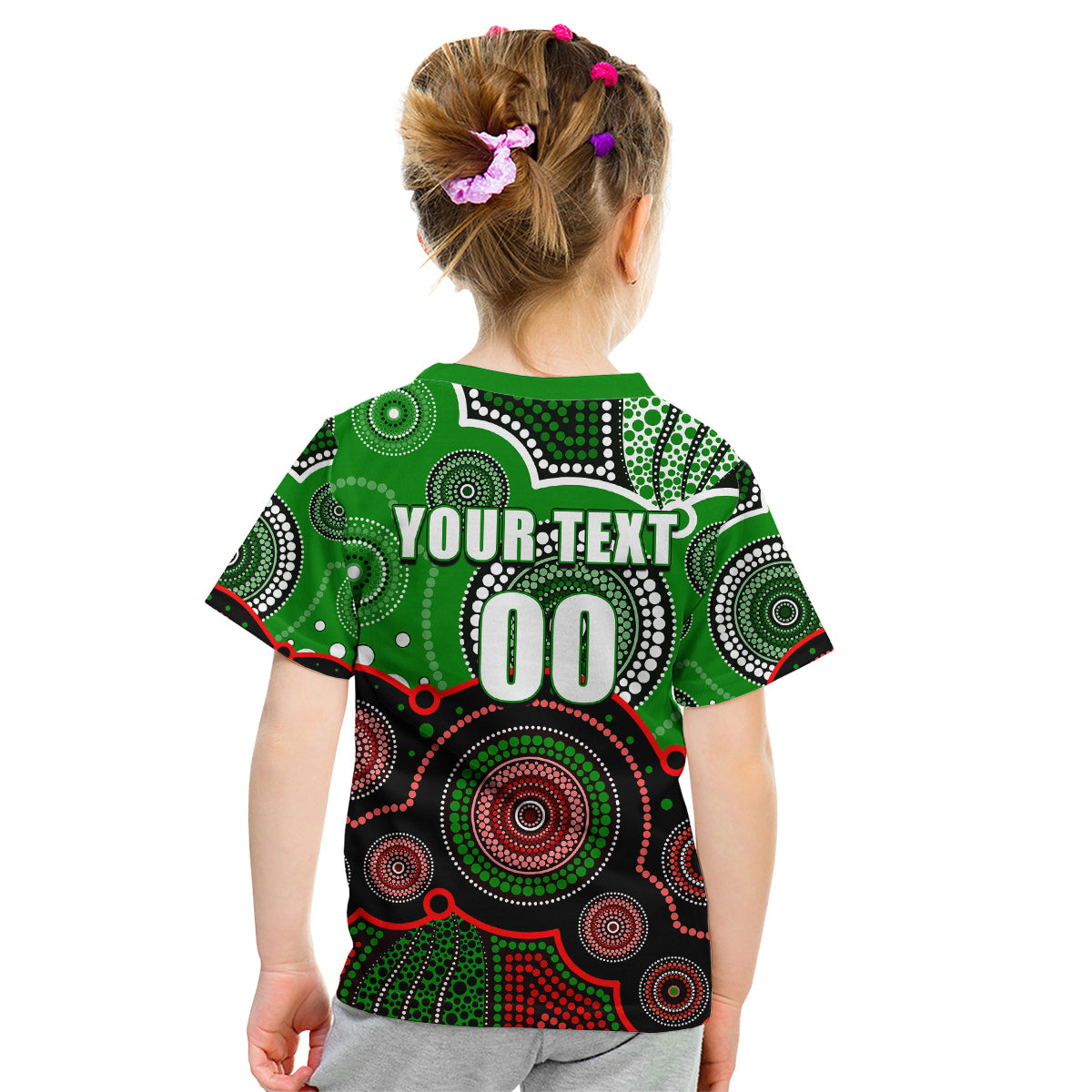 (Custom Personalised And Number) Rabbitohs NRL Kid T Shirt Aboriginal Patterns - Vibe Hoodie Shop