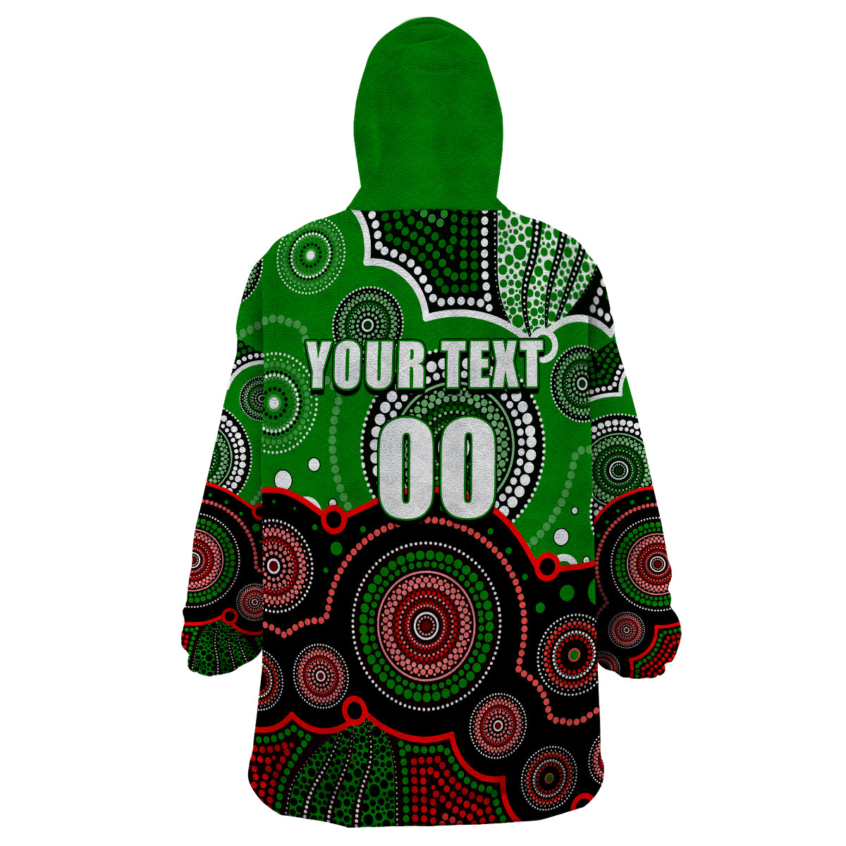 (Custom Personalised And Number) Rabbitohs NRL Wearable Blanket Hoodie Aboriginal Patterns - Vibe Hoodie Shop